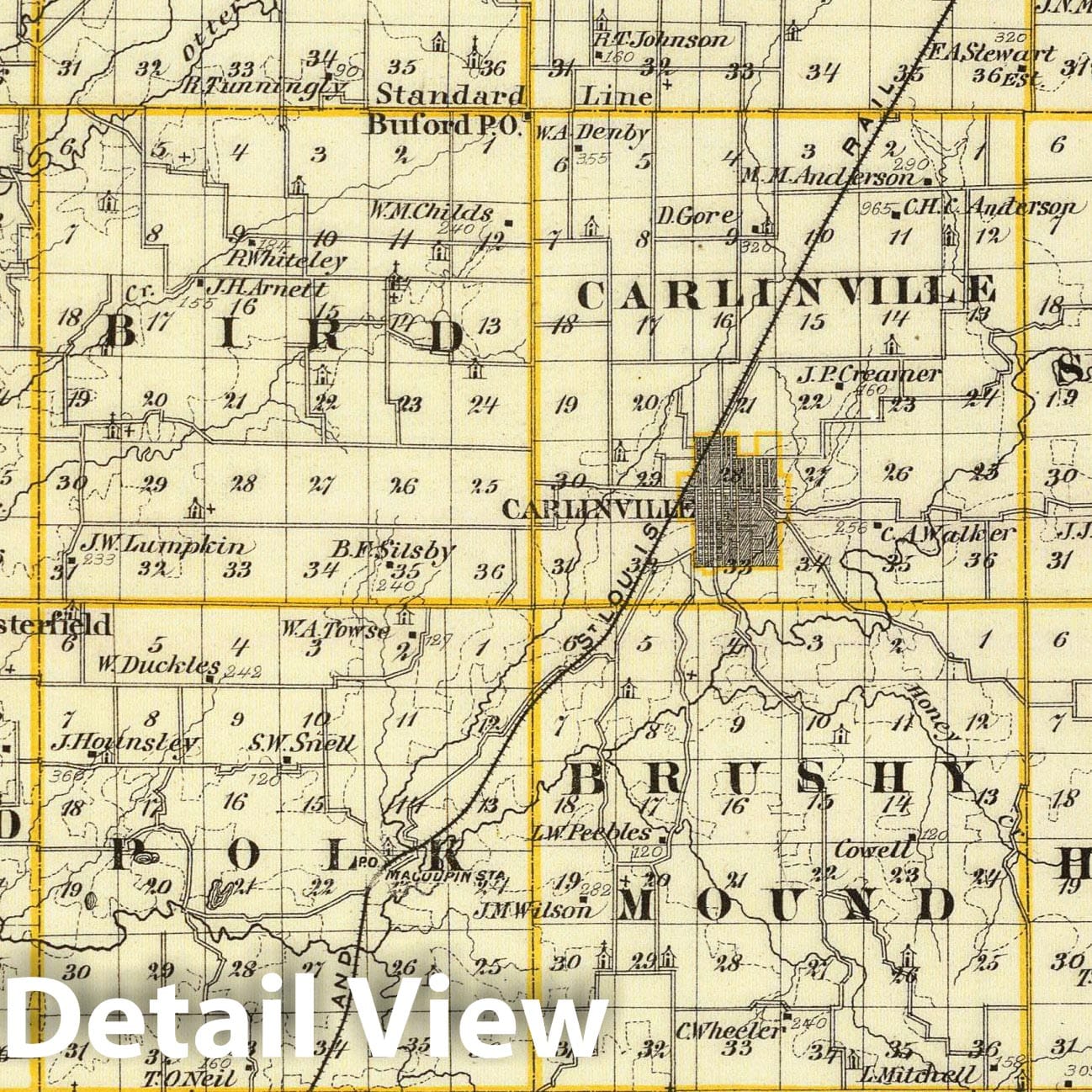 Historic Map - 1876 Map of Macoupin County, Atlas - Vintage Wall Art