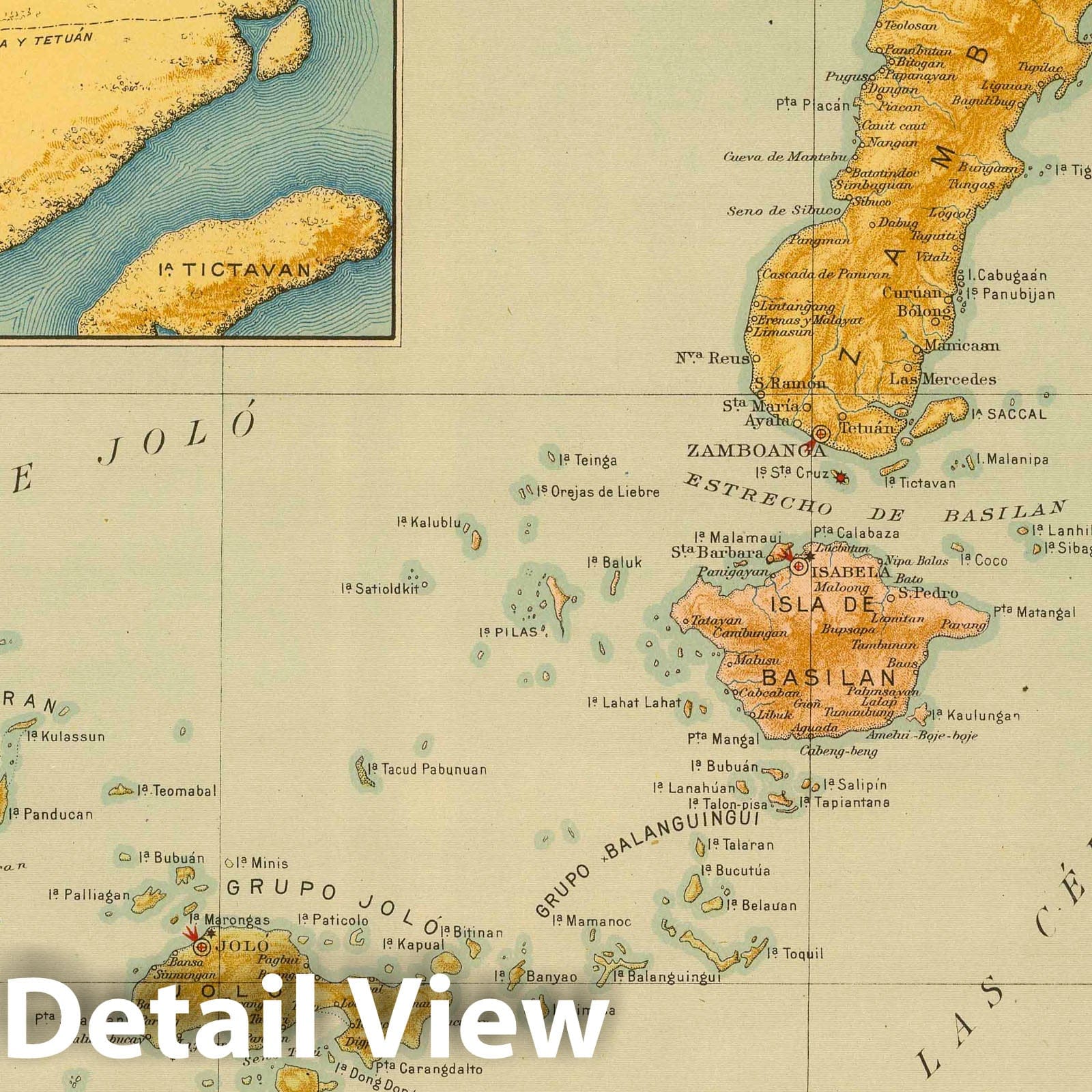 Historic Map : National Atlas - 1899 No. 28. Mindanao Occidental, Jolo. - Vintage Wall Art