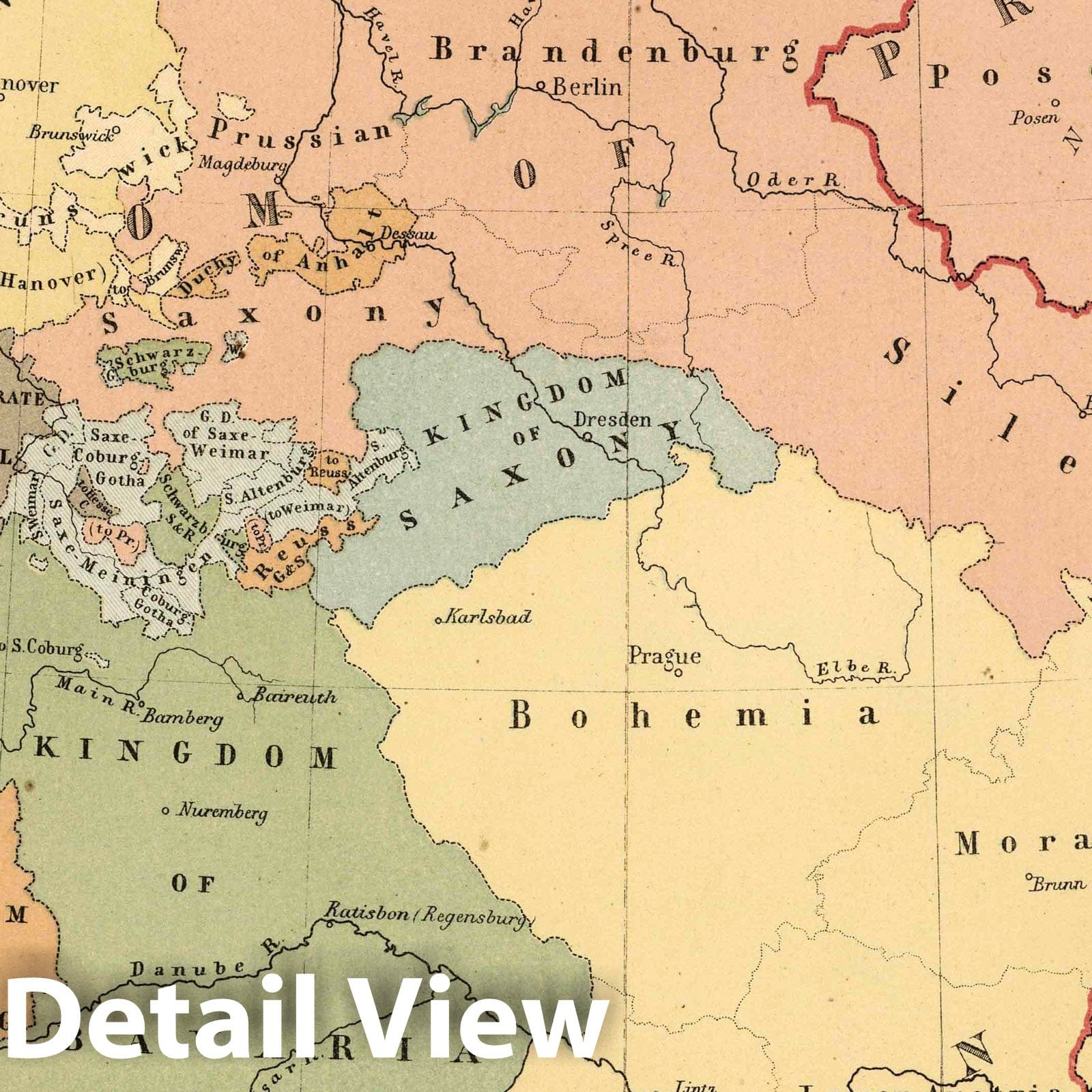 Historic Map : School Atlas - Plate V A. Outline Map of the German States as they existed in 1865. - Vintage Wall Art