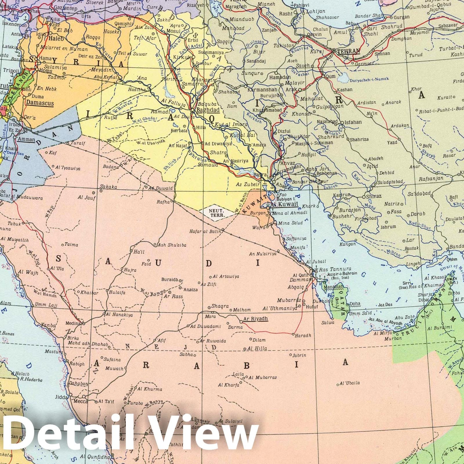 Historic Map : 1967 154. Near and Middle East, Political. The World Atlas. - Vintage Wall Art
