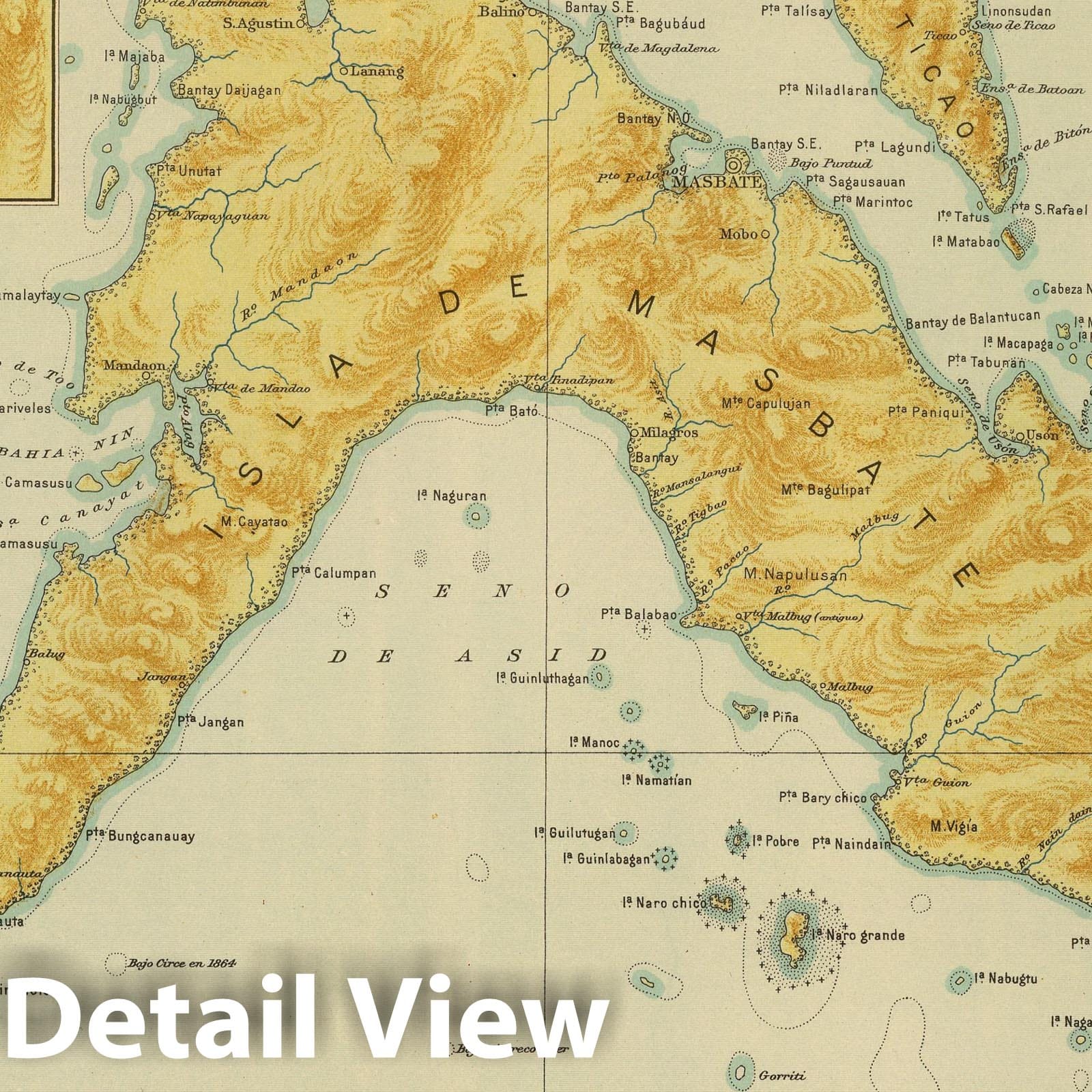 Historic Map : Philippines, 1899 No. 17. Masbate y Ticao. , Vintage Wall Art