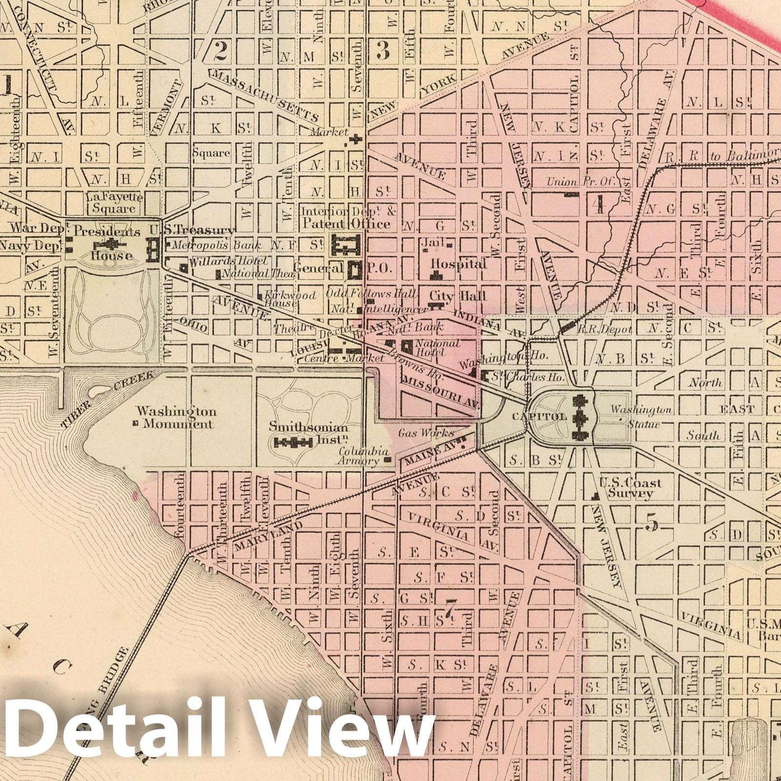 Historic Wall Map : 1865 Plan of the City of Washington. The Capital of the United States of America - Vintage Wall Art