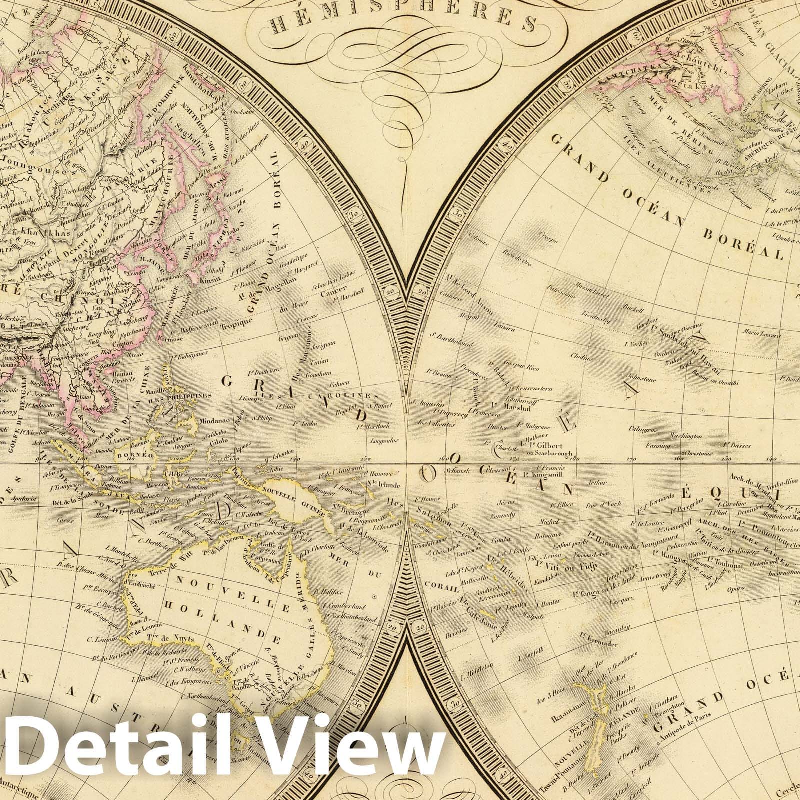 Historic Map : 1849 Mappemonde. - Vintage Wall Art