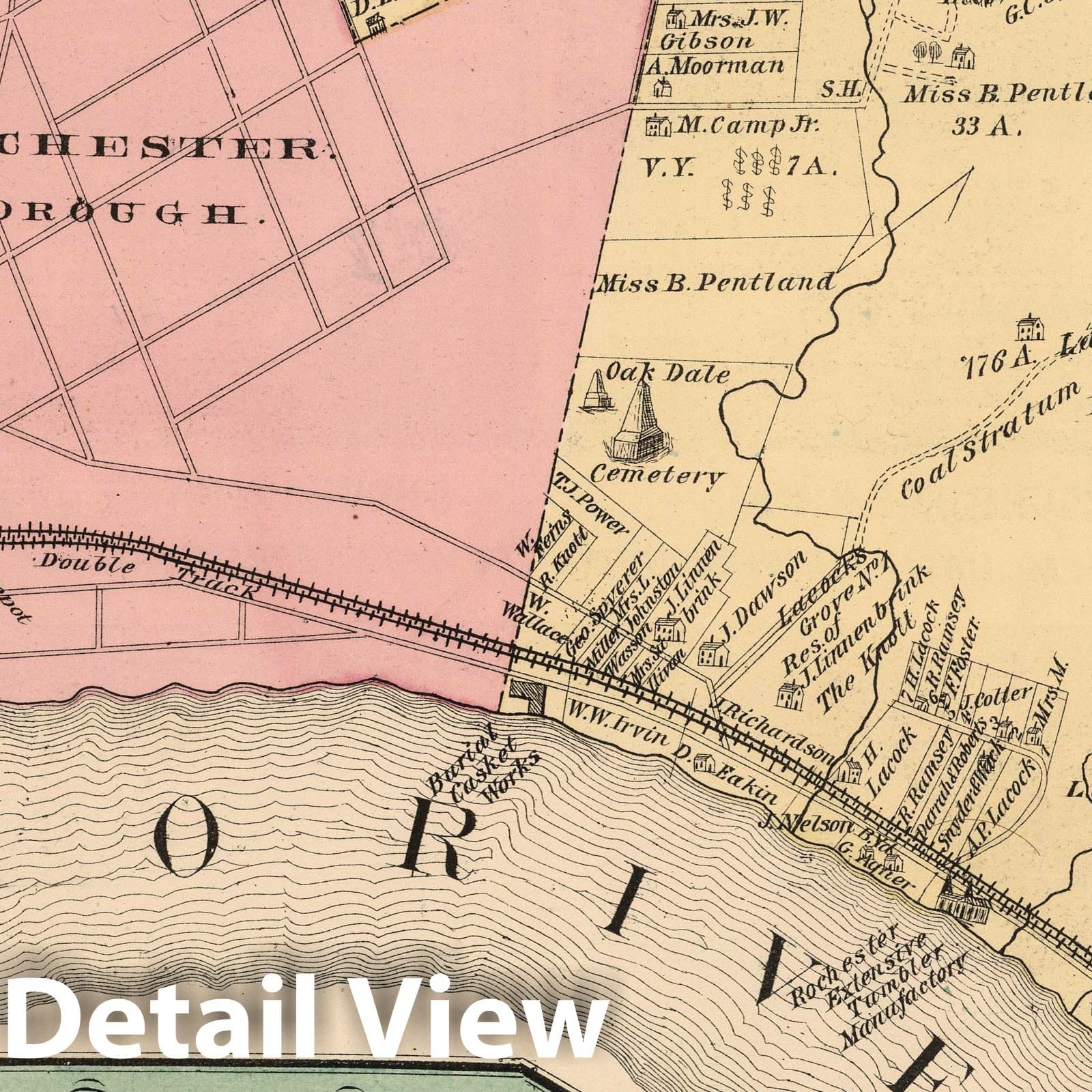 Historic Map : Rochester (Pa.), Pennsylvania, 1876 Rochester, Beaver Co. PA. , Vintage Wall Art