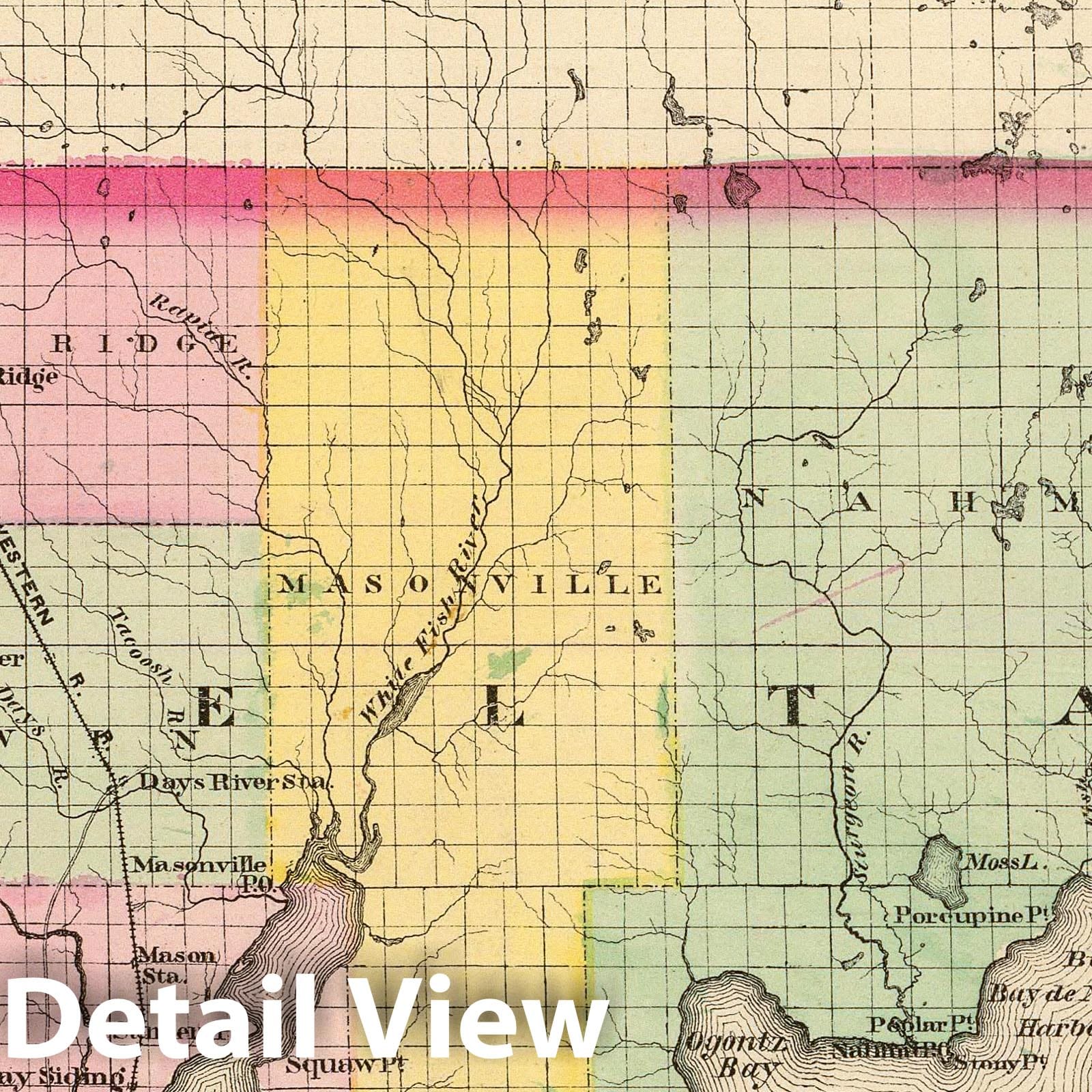 Historic Map : 1873 Upper Peninsula, scale six miles to an inch (Delta County) - Vintage Wall Art