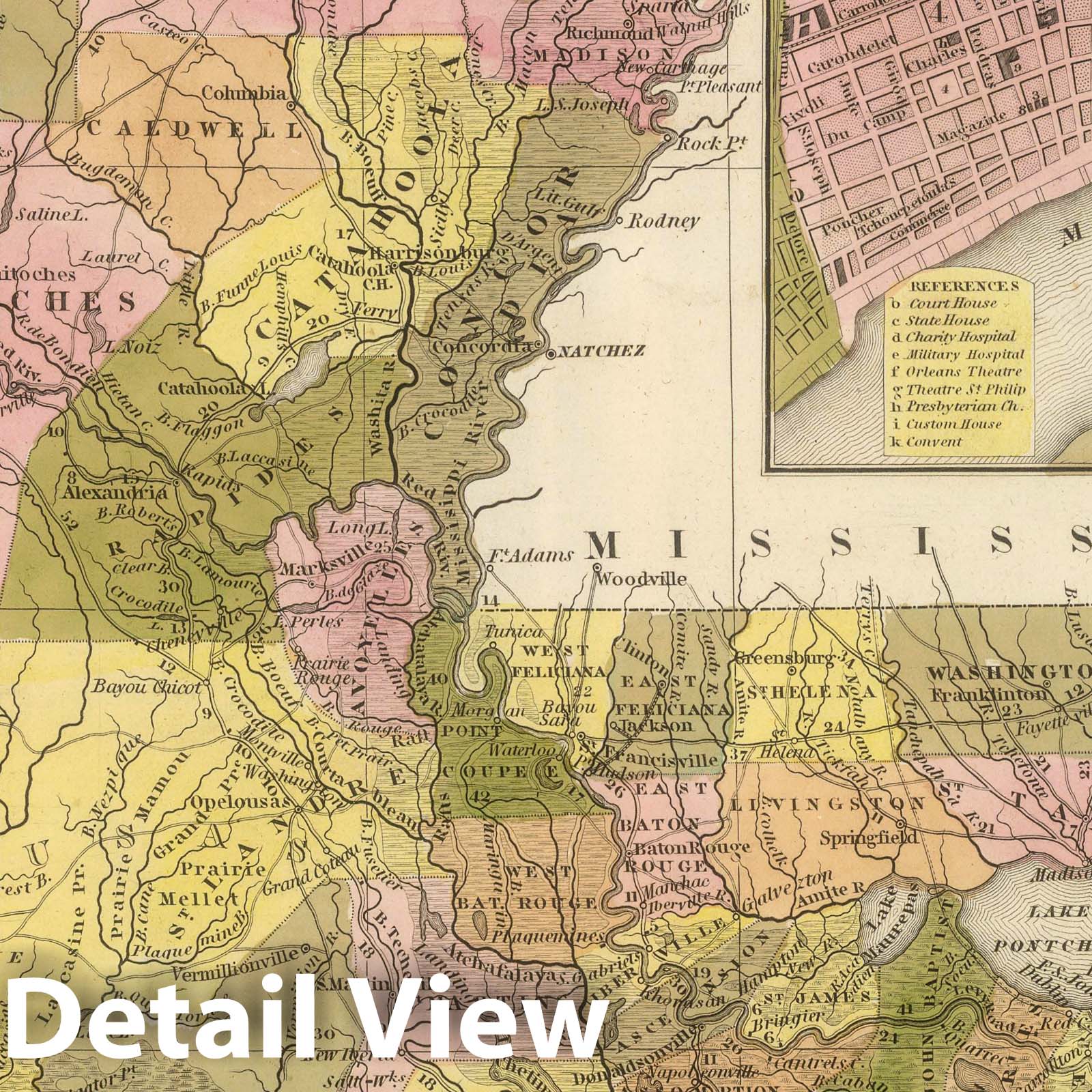 Historic Map : 1845 New Map Of Louisiana. - Vintage Wall Art