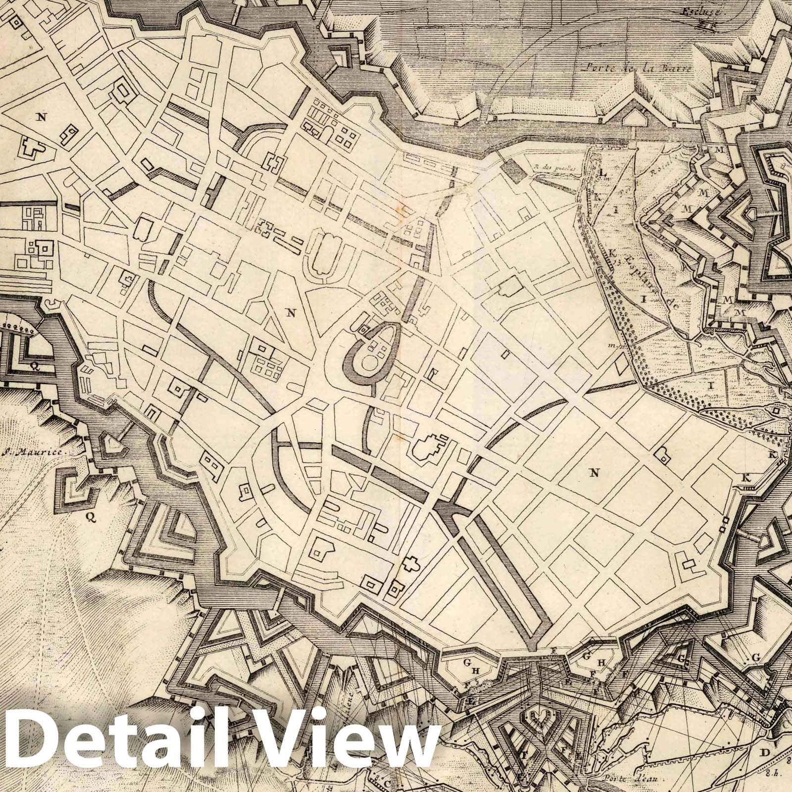 Historic Map : Lille , Belgium 1708 37. Plan de la Ville & Citadelle de Lille, Belgium, avec les Attaques. 1708. , Vintage Wall Art