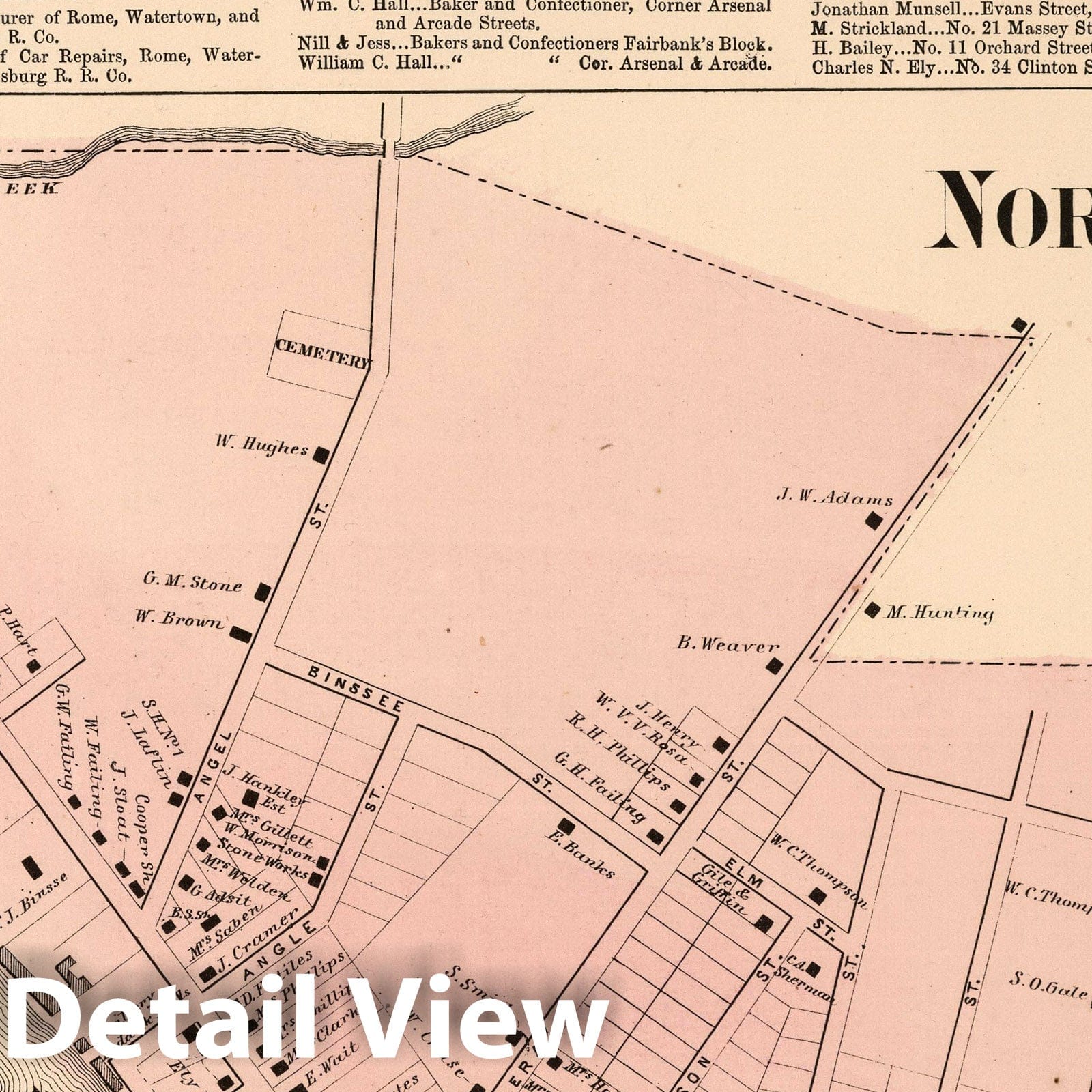 Historic Wall Map : 1864 North Watertown, Jefferson County, New York. Juhelville. - Vintage Wall Art