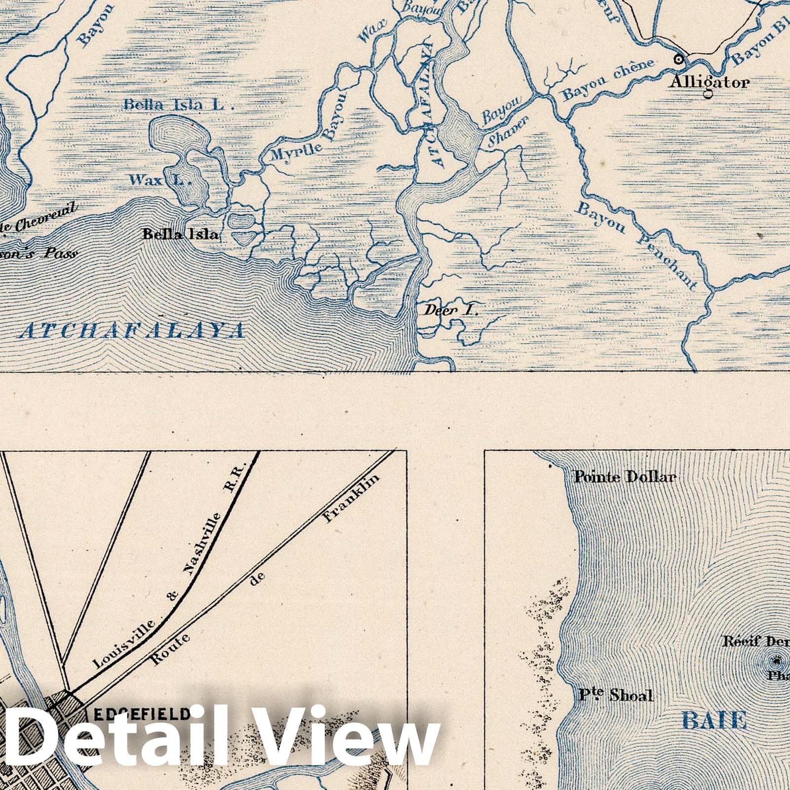 Historic Map : Military Atlas - 1875 Planche XVIII. Brashear City (Louisiane). Nashville (Tennessee). Galveston (Texas). - Vintage Wall Art