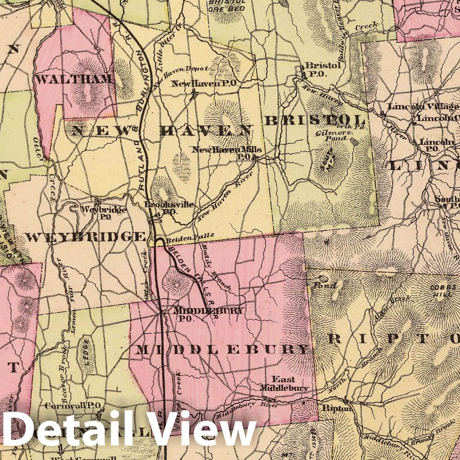 Historic Map : 1876 Addison County, Vermont. - Vintage Wall Art