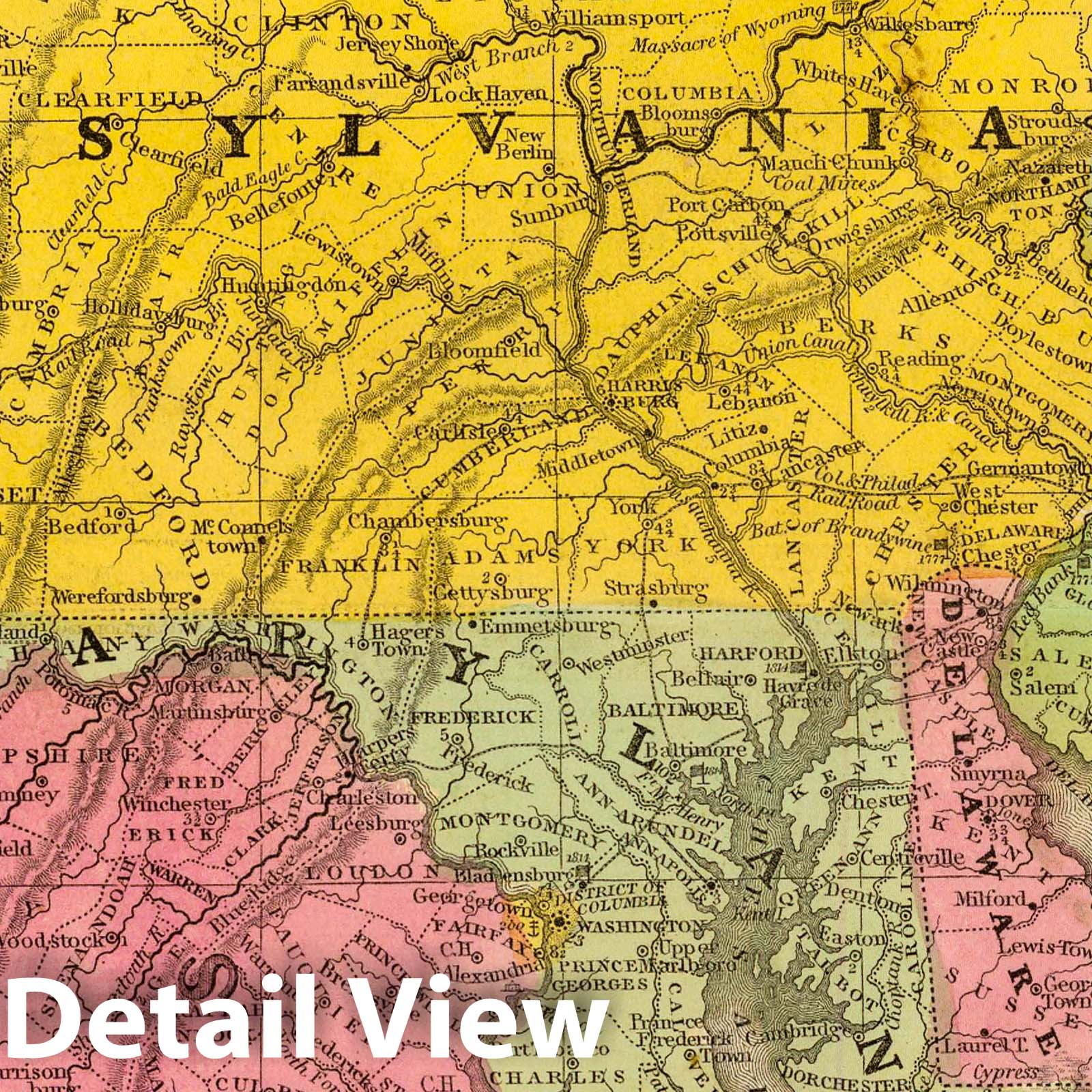 Historic Map : School Atlas - 1847 Middle States. - Vintage Wall Art