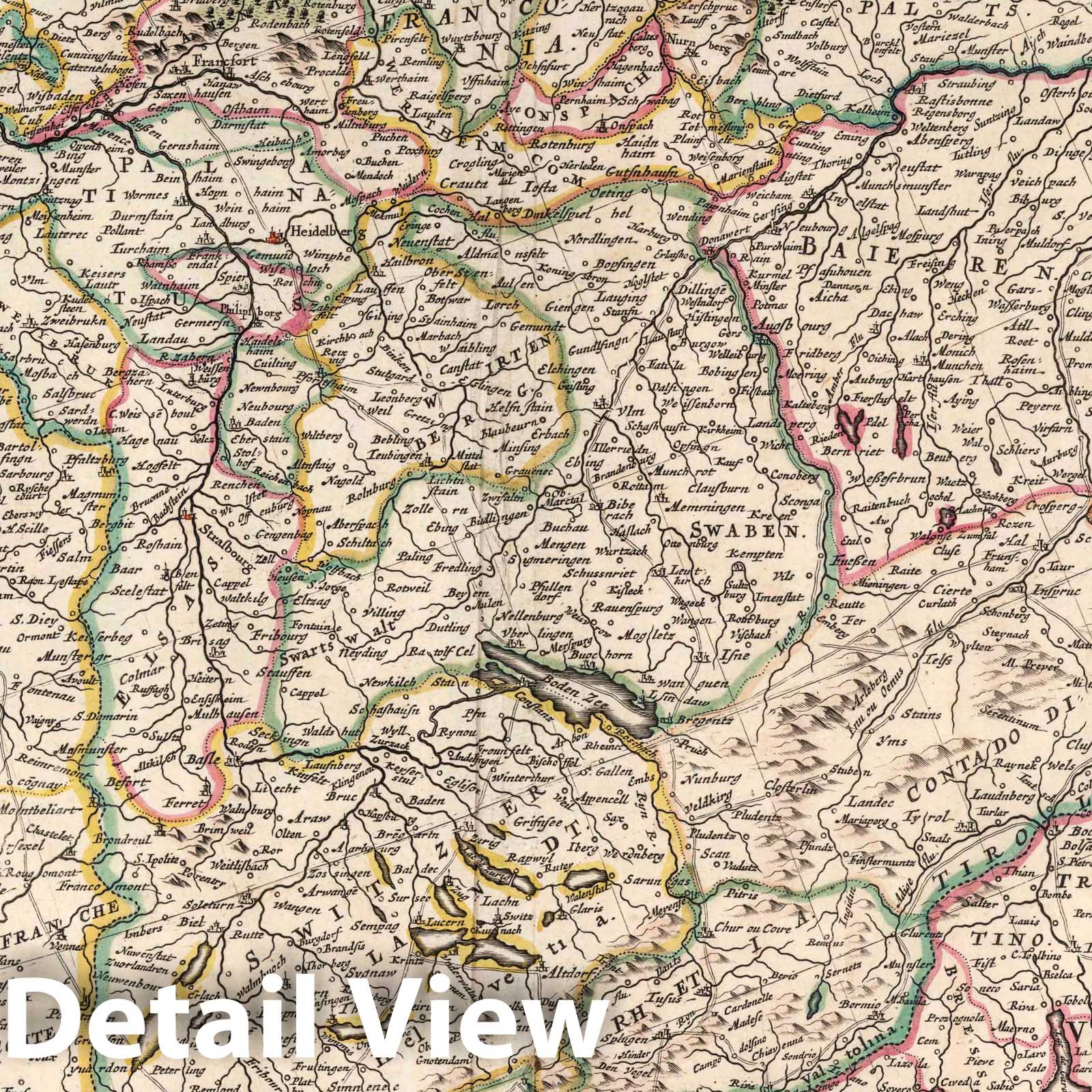 Historic Map : Central Europe 1682 Carta Noua accurata del Passagio et strata dalli Paesi Bassi per via de Allemagna per Italia , Vintage Wall Art