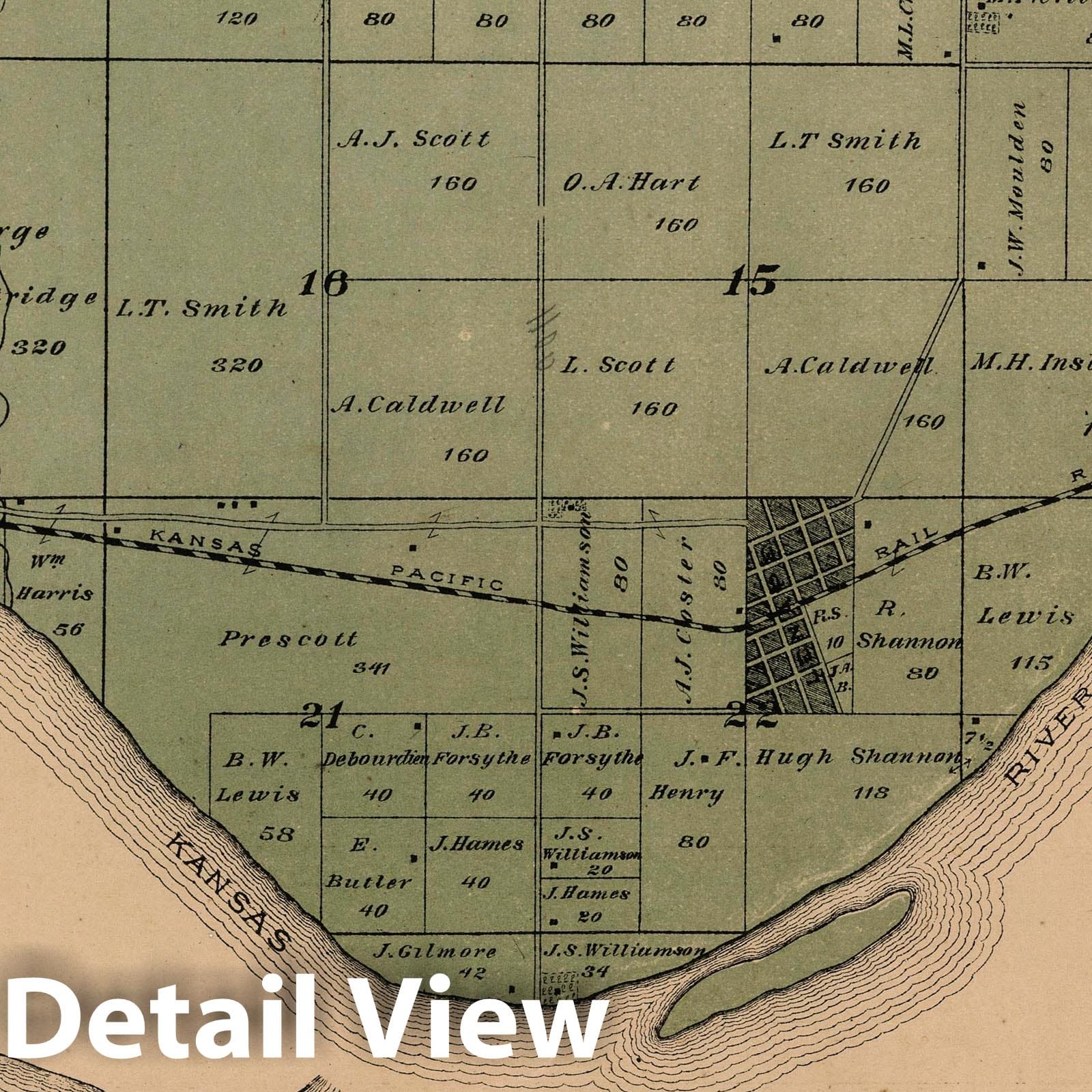 Historic Map : 1878 Township 12 South, Range 22 E, Leavenworth County, Kansas. Stranger. Lenape. - Vintage Wall Art