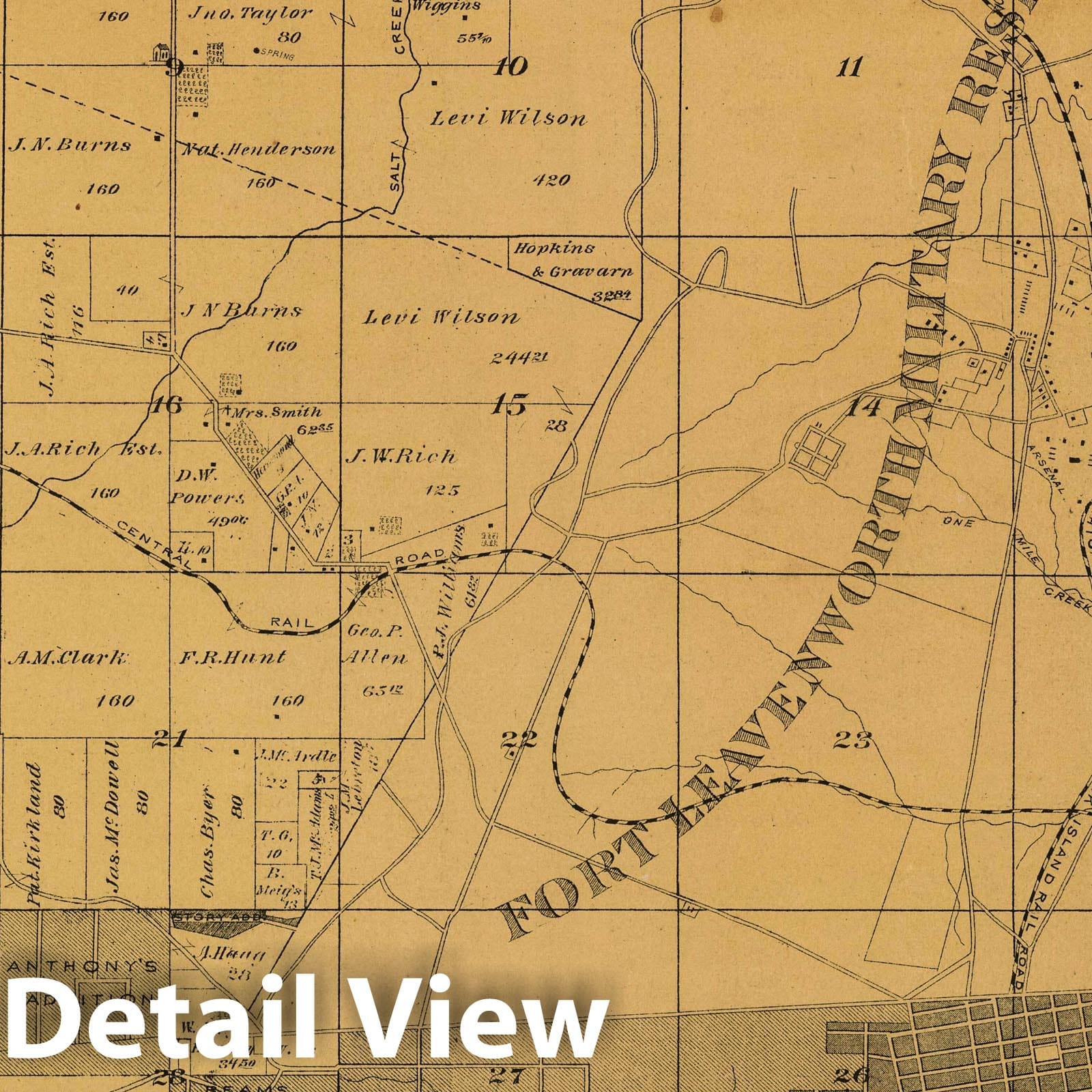 Historic Map : 1878 Township 8 S, Range 22 & 23 E, Leavenworth County, Kansas - Vintage Wall Art