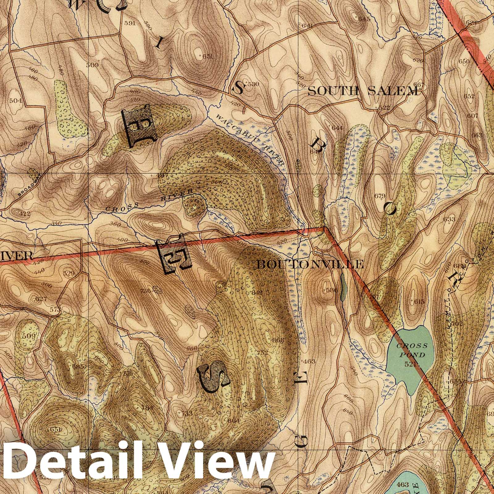 Historic Map : City Atlas - 1891 Westchester Co, Bedford-state line. - Vintage Wall Art