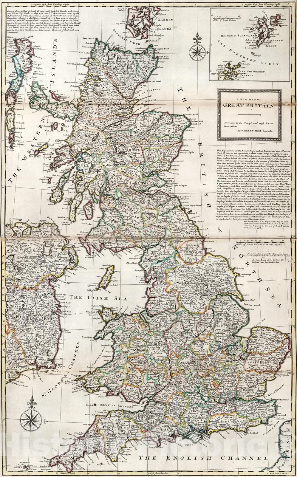 Historic Map - World Atlas - 1732 Great Britain. - Vintage Wall Art