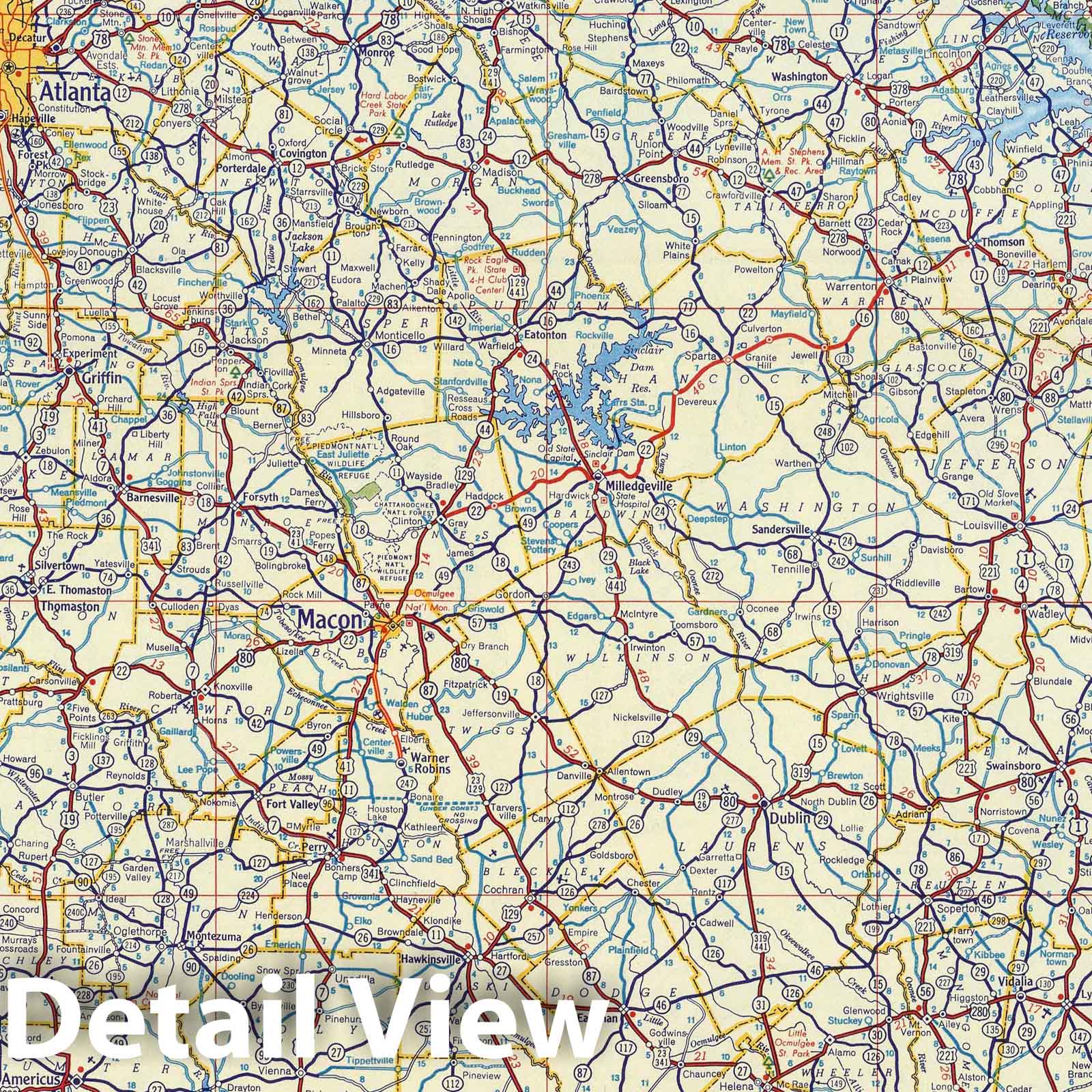 Historic Map : National Atlas - 1956 Shell Highway Map of Georgia. - Vintage Wall Art