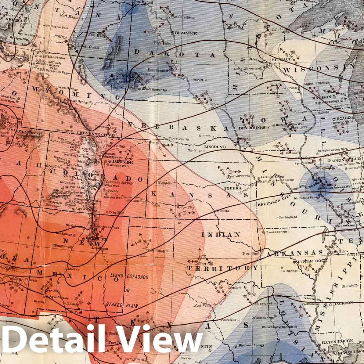 Historic Map : 1884 Spring. Denison's seasonal climatic map of the United States - Vintage Wall Art