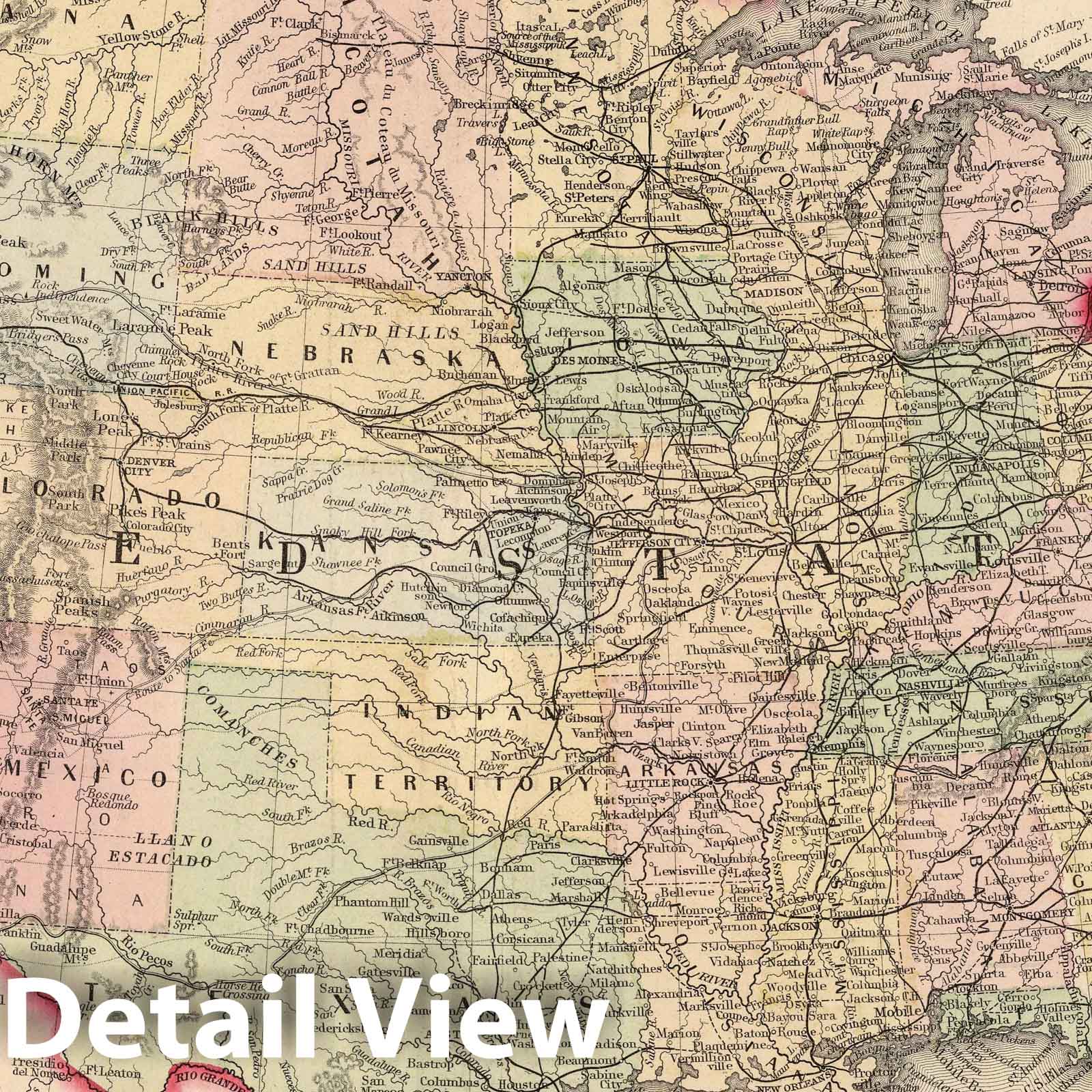 Historic Map : National Atlas - 1874 United States, and Territories together with Canada &c. Island of Newfoundland. - Vintage Wall Art