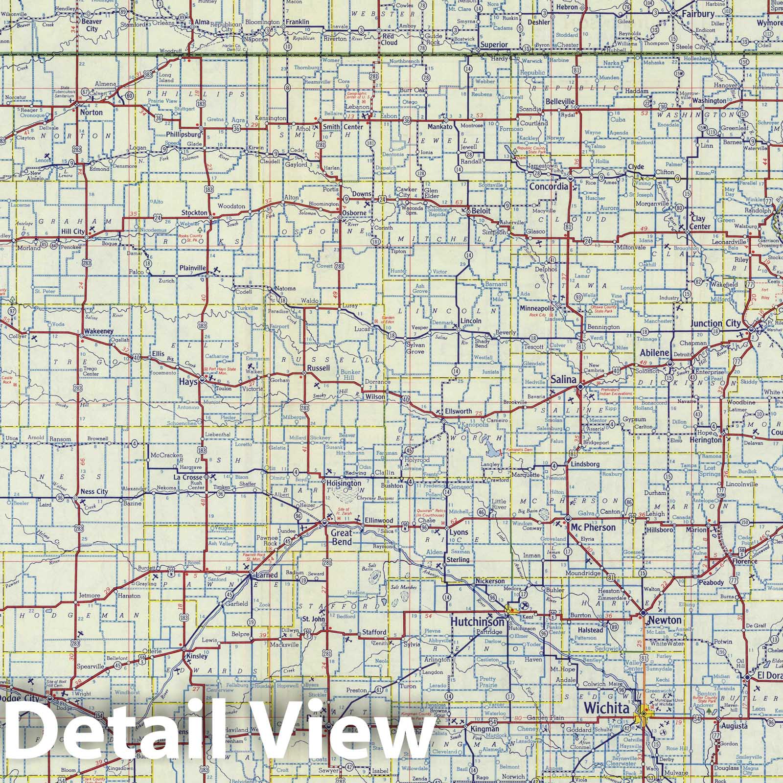 Historic Map : National Atlas - 1950 Shell Highway Map of Kansas. - Vintage Wall Art