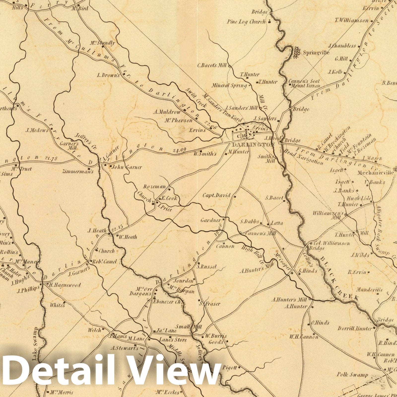 Historic Map - 1820 Darlington District, South Carolina. - Vintage Wall Art