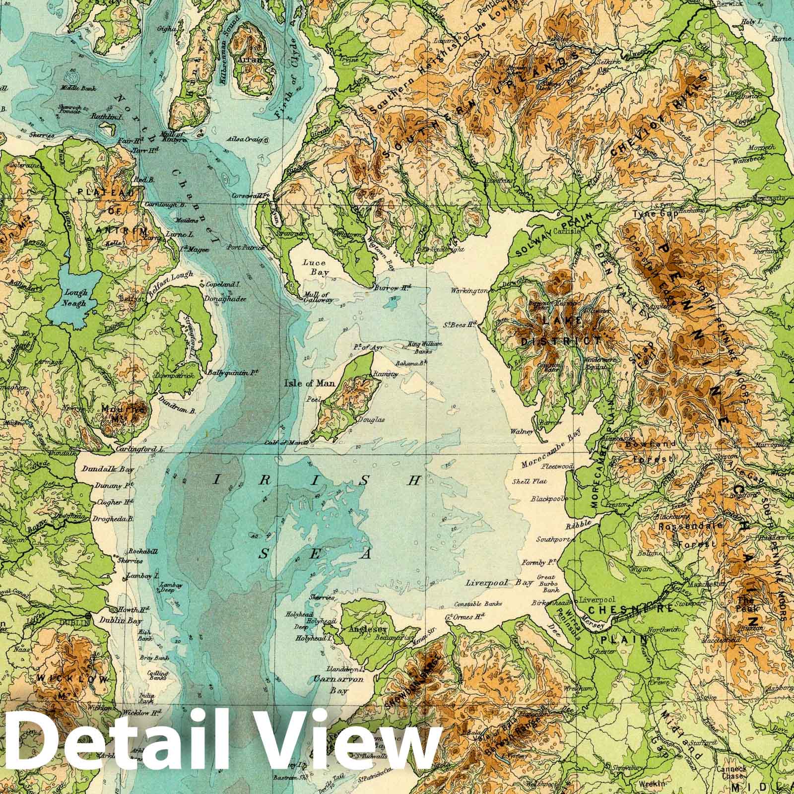 Historic Map : 1922 British Isles - bathy-orographical. - Vintage Wall Art
