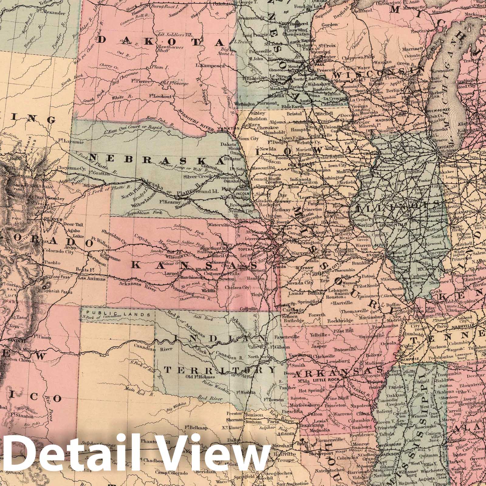 Historic Map : 1876 United States of America, by J.A. Caldwell - Vintage Wall Art