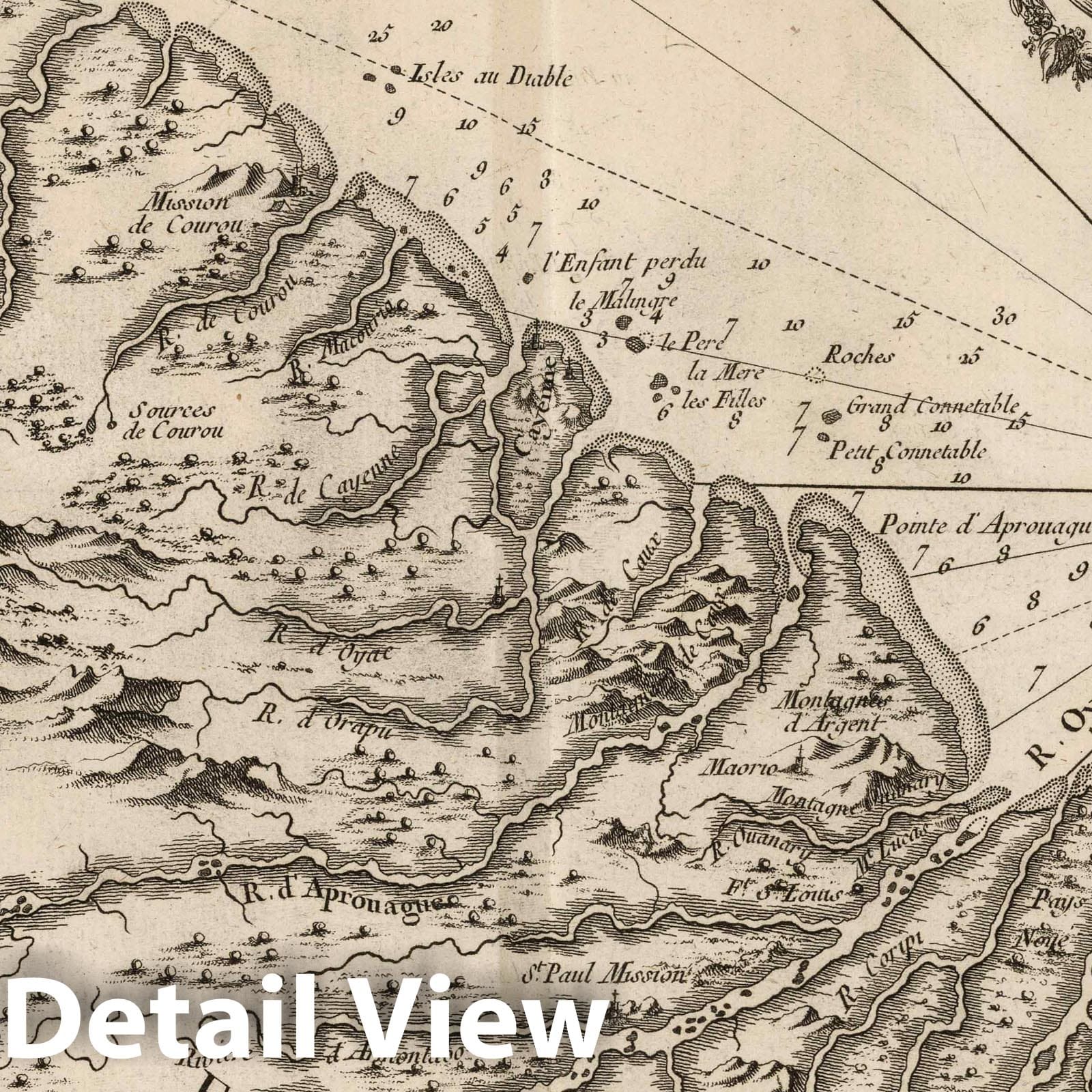 Historic Map : French Guiana, 1762 Carte des costes de la Guyane Franfoise : par le S. Berlin Ingr. de la Marine , Vintage Wall Art