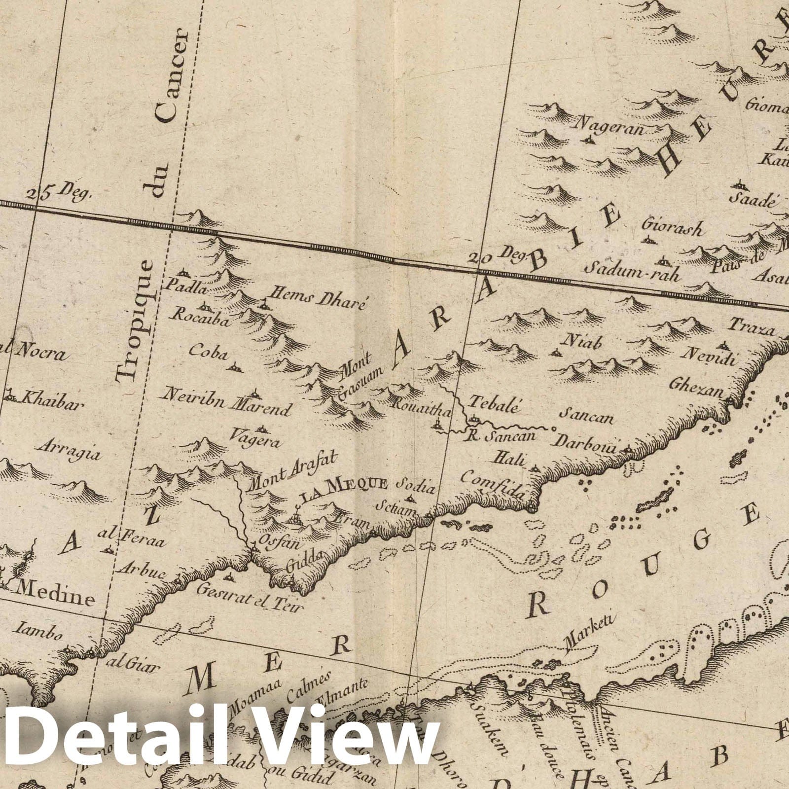 Historic Map : Arabian Peninsula 1764 Carte de la Mer Rouge et partie de l'Arabie , Vintage Wall Art