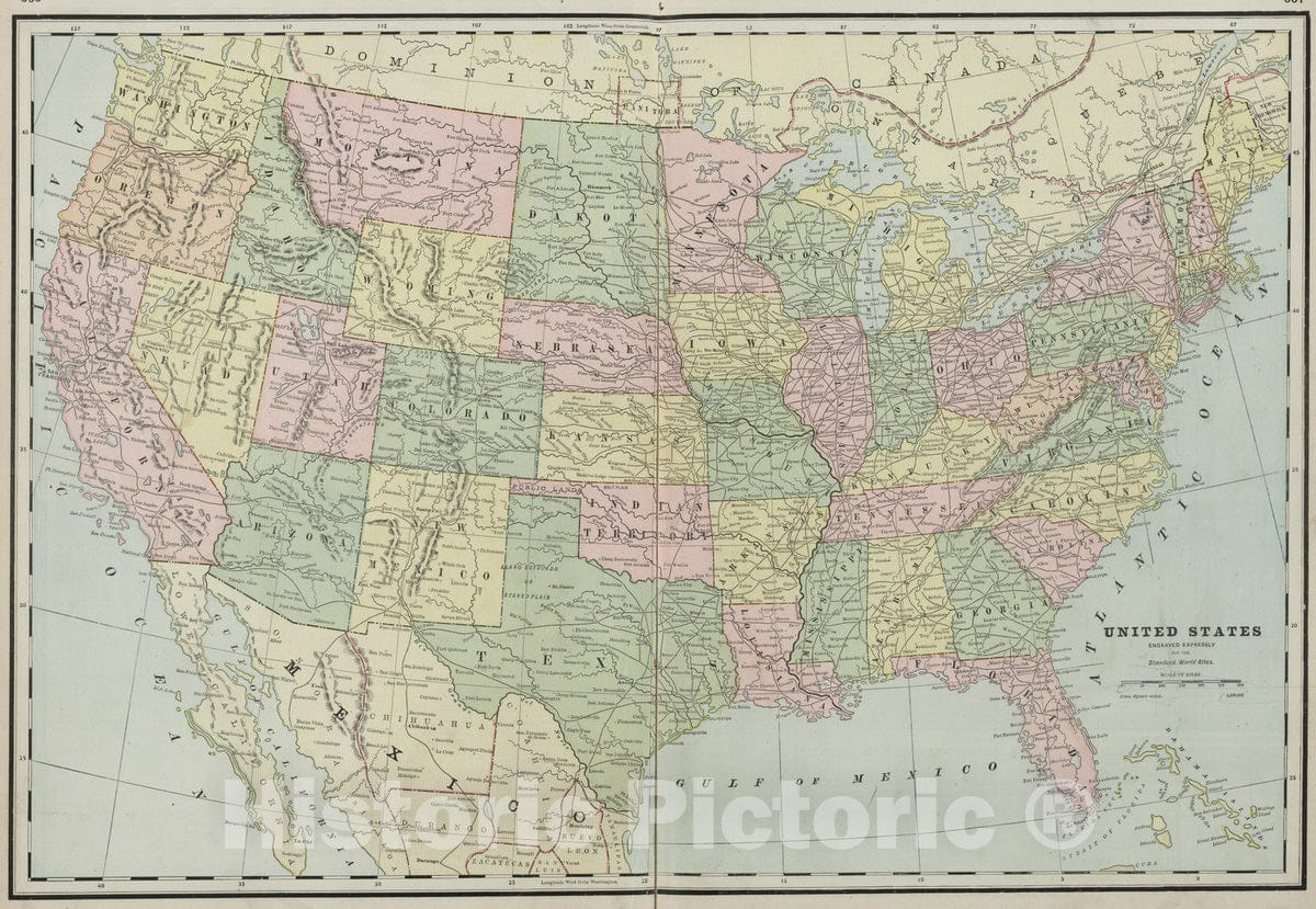 Historic Map : 1889 United States : Vintage Wall Art