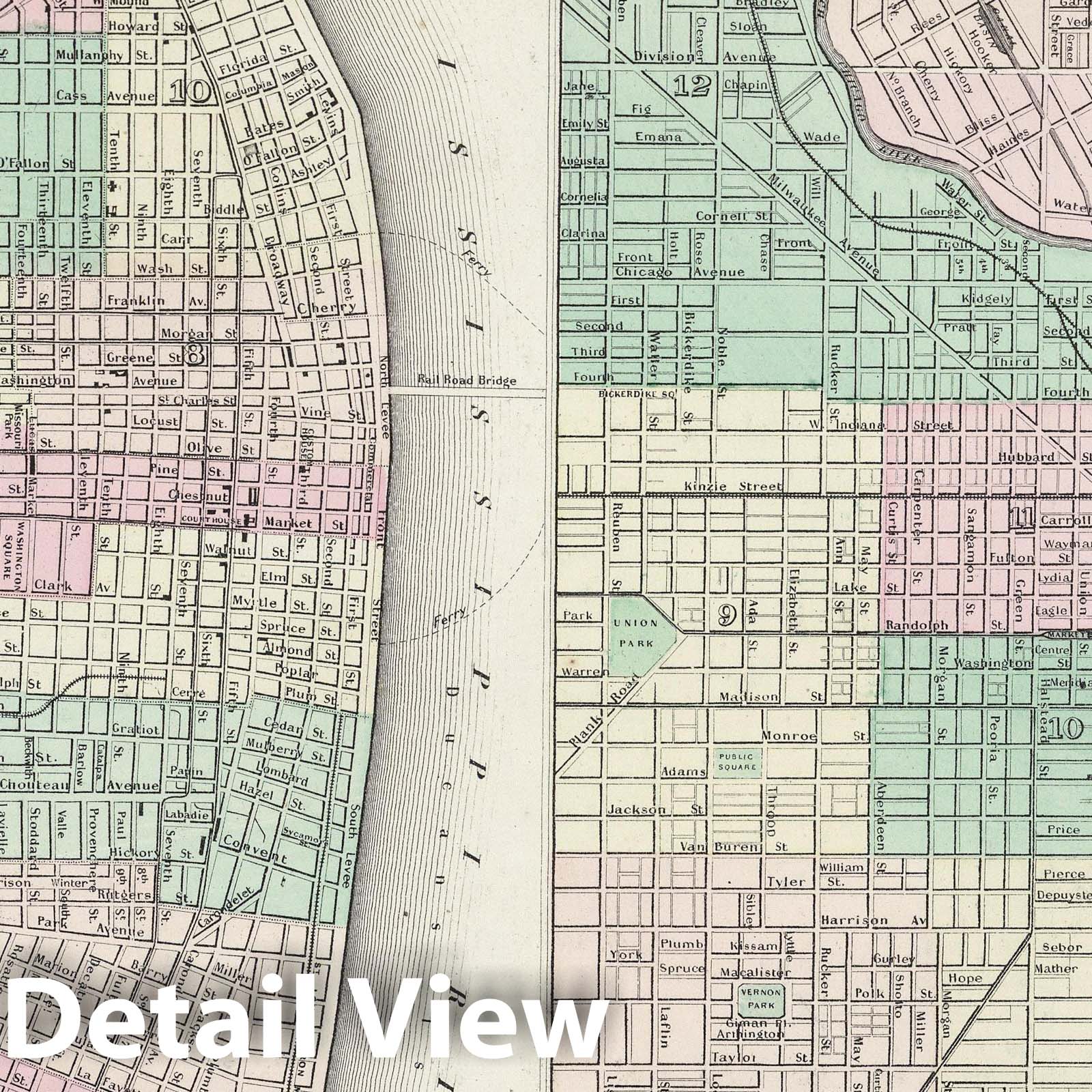 Historic Map : 1874 St. Louis, Missouri. Chicago, Illinois - Vintage Wall Art