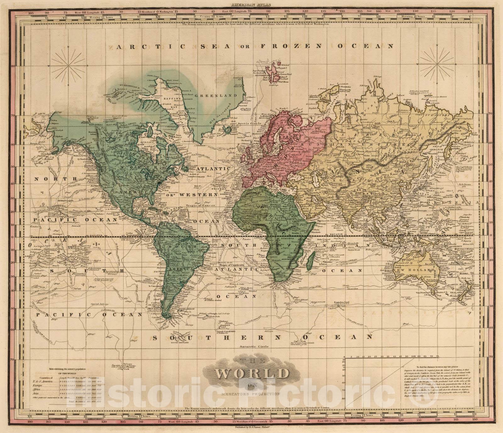 World on Mercator's Projection 1824 Nautical Chart Map – Historic
