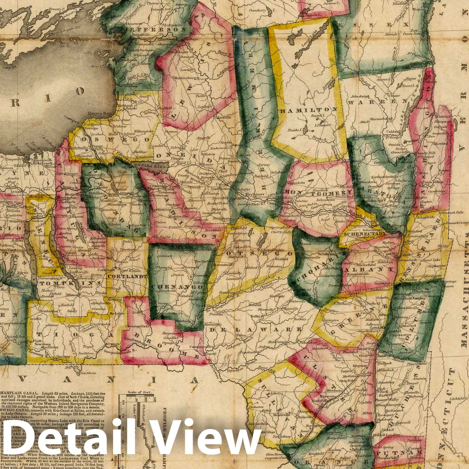 Historic Map : 1828 Tourist's Map of the State of New York - Vintage Wall Art