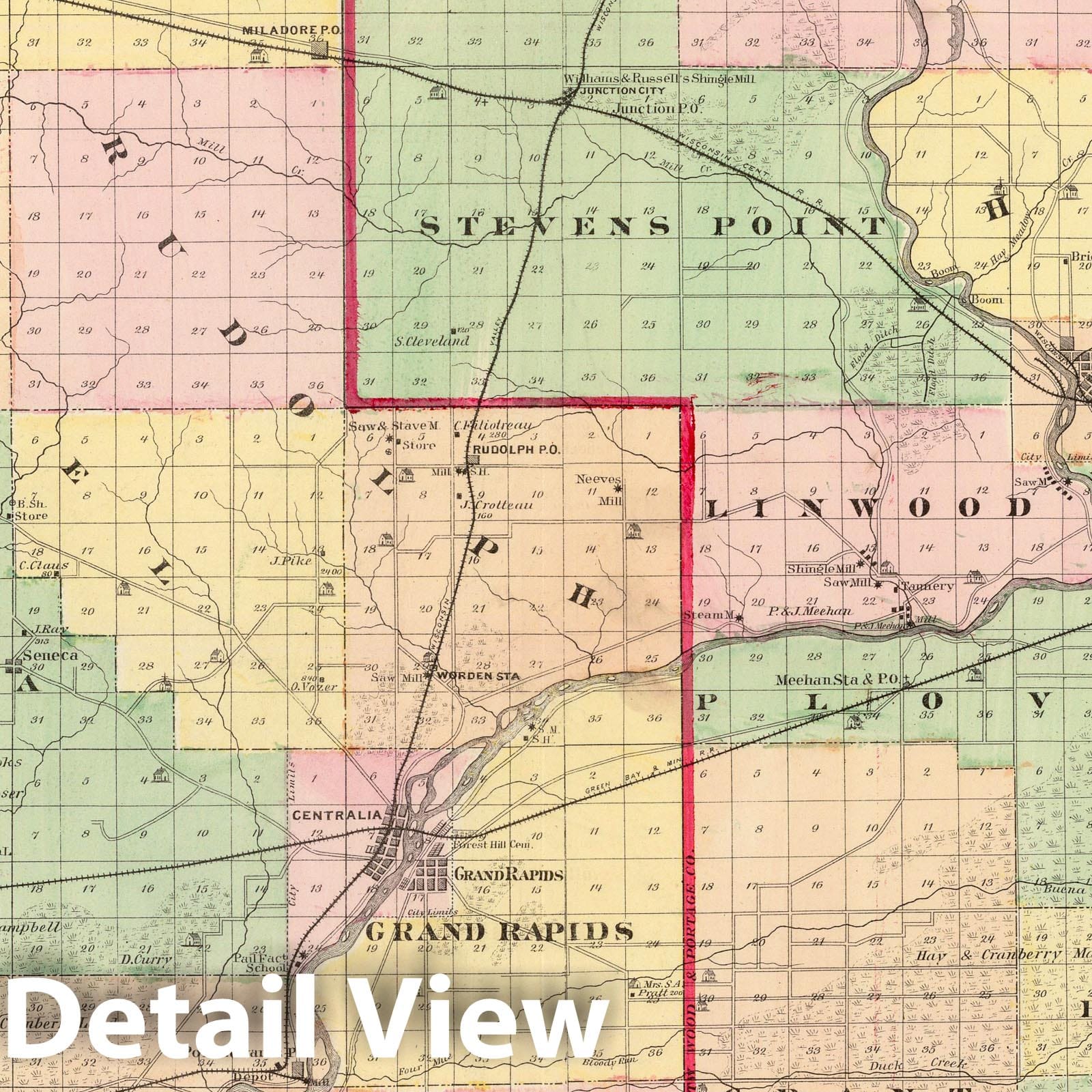Historic Map : 1878 Map of Wood and Portage counties, State of Wisconsin. - Vintage Wall Art