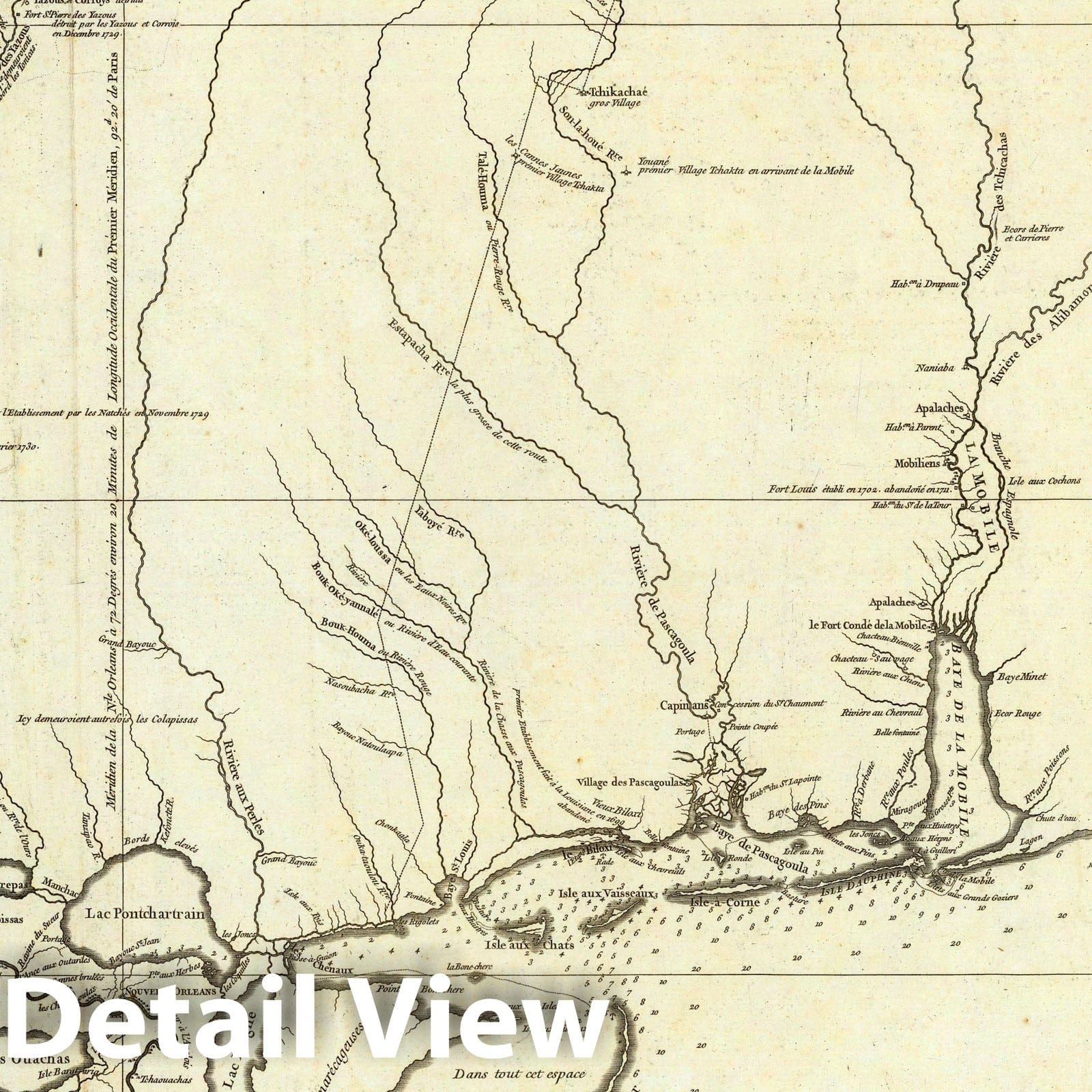 Historic Map : United States, Alabama, 1752 Carte de la Louisiane. , Vintage Wall Art