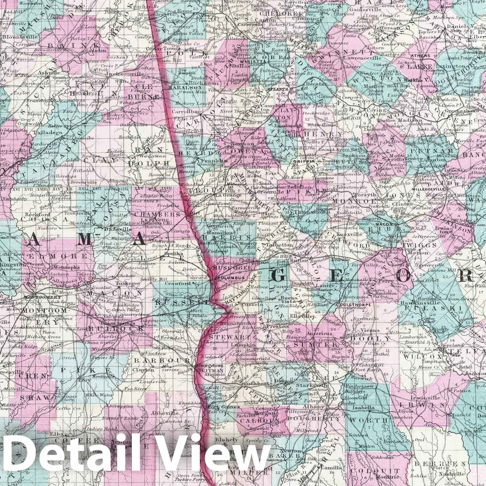 Historic Map : 1870 Georgia and Alabama. - Vintage Wall Art