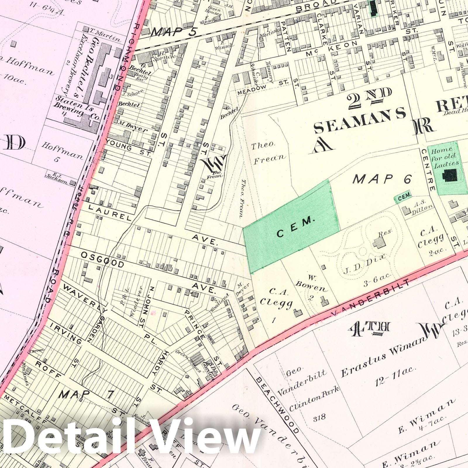 Historic Map : 1887 Section H. Clifton, Village of Edgewater. (Staten Island, New York). - Vintage Wall Art