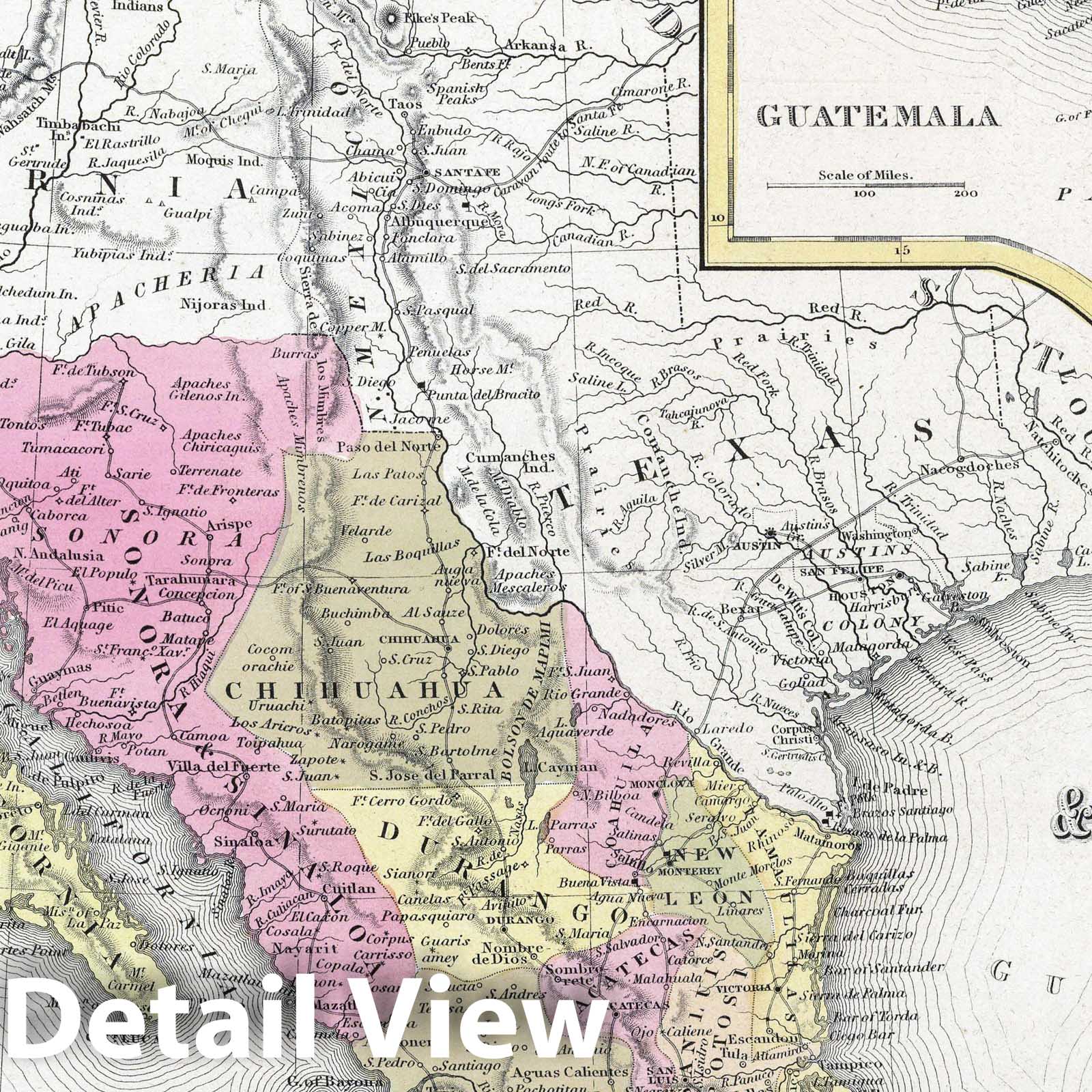 Historic Map : 1849 Mexico & Guatemala - Vintage Wall Art
