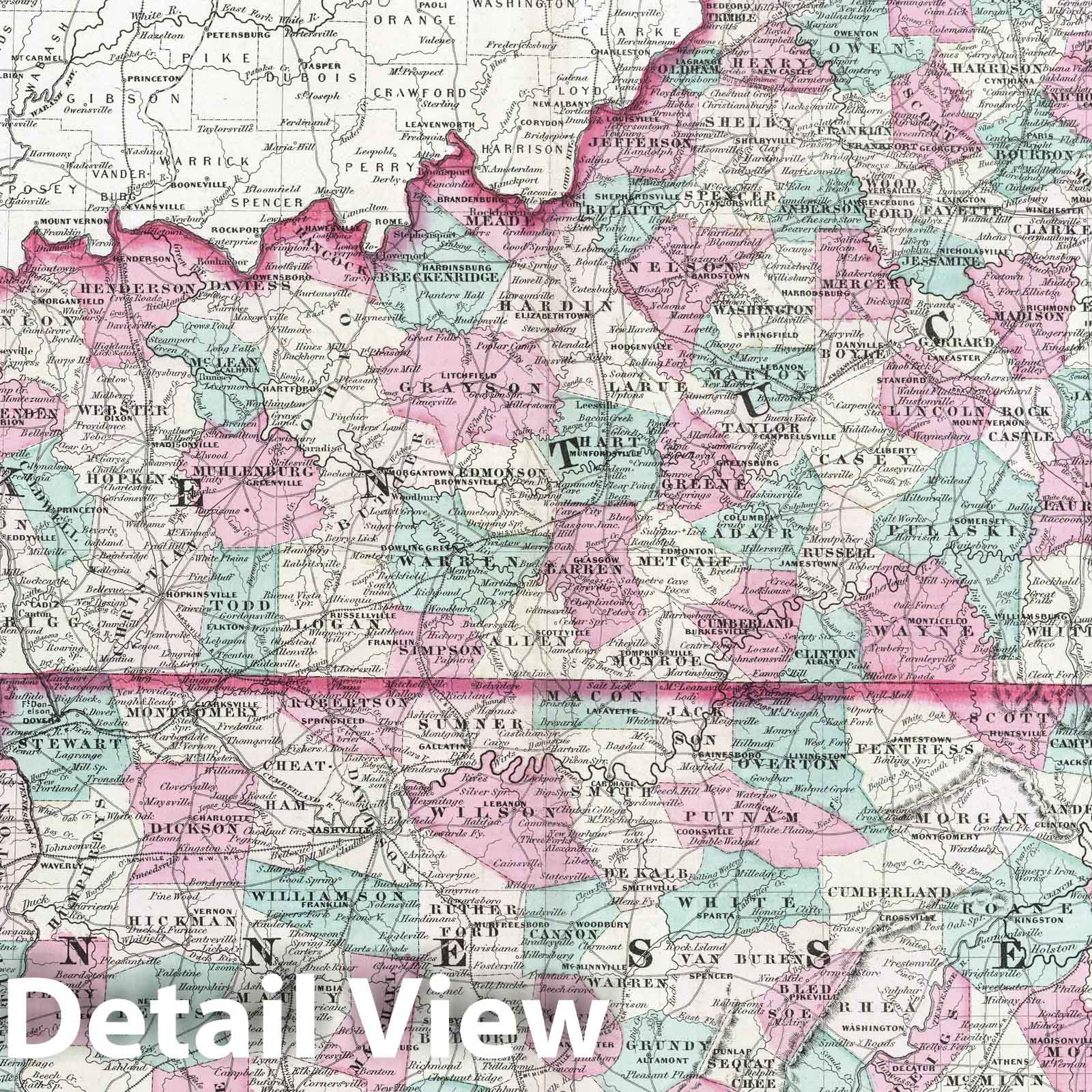 Historic Map : 1870 Kentucky and Tennessee. - Vintage Wall Art