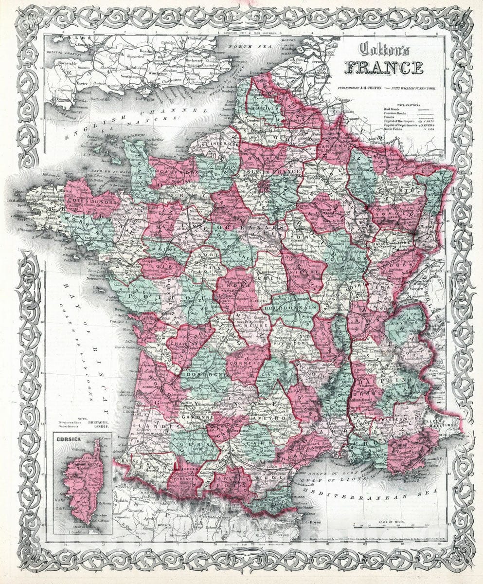 Historic Map : 1865 France. v1 - Vintage Wall Art – Historic