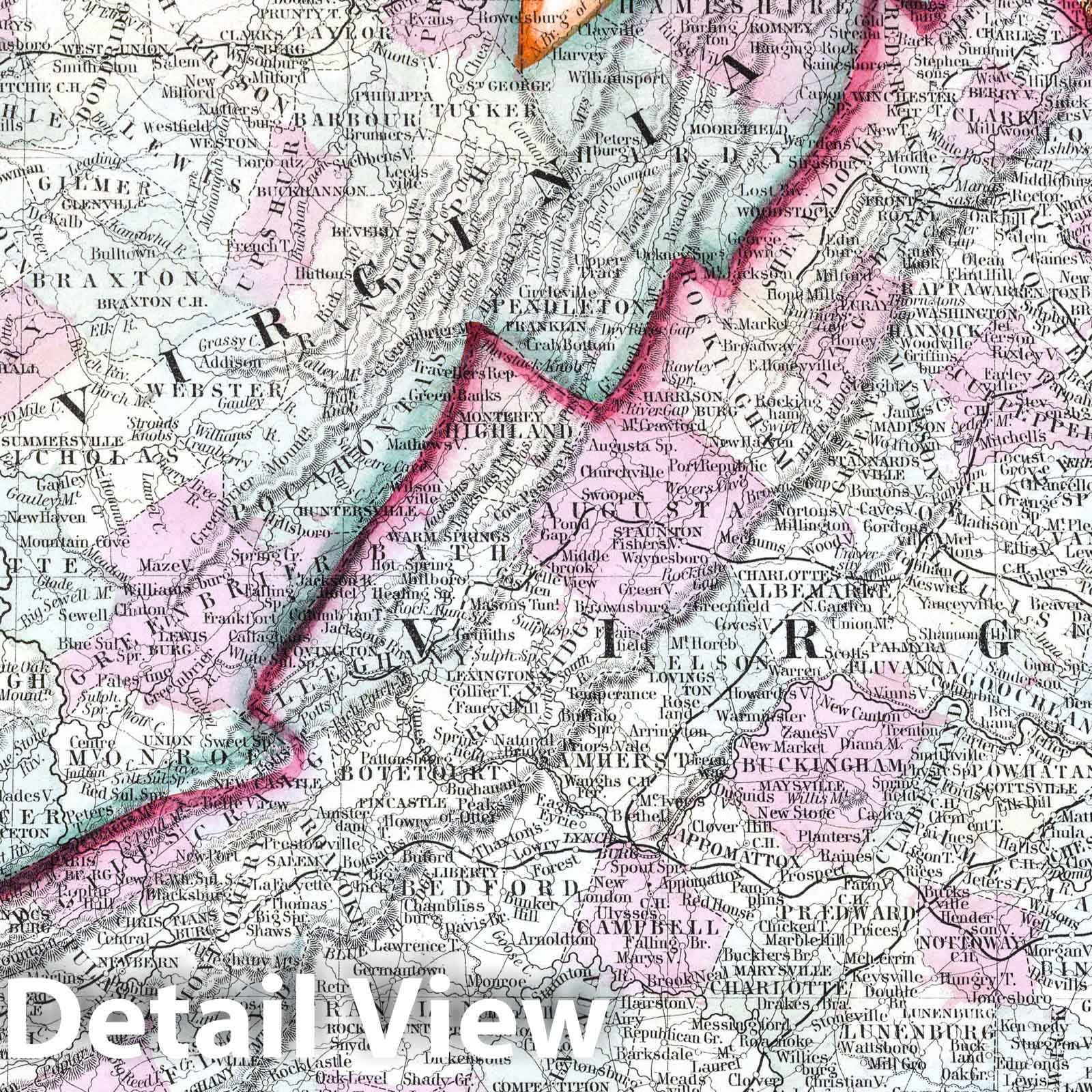 Historic Map : 1865 County map of Virginia and West Virginia - Vintage Wall Art