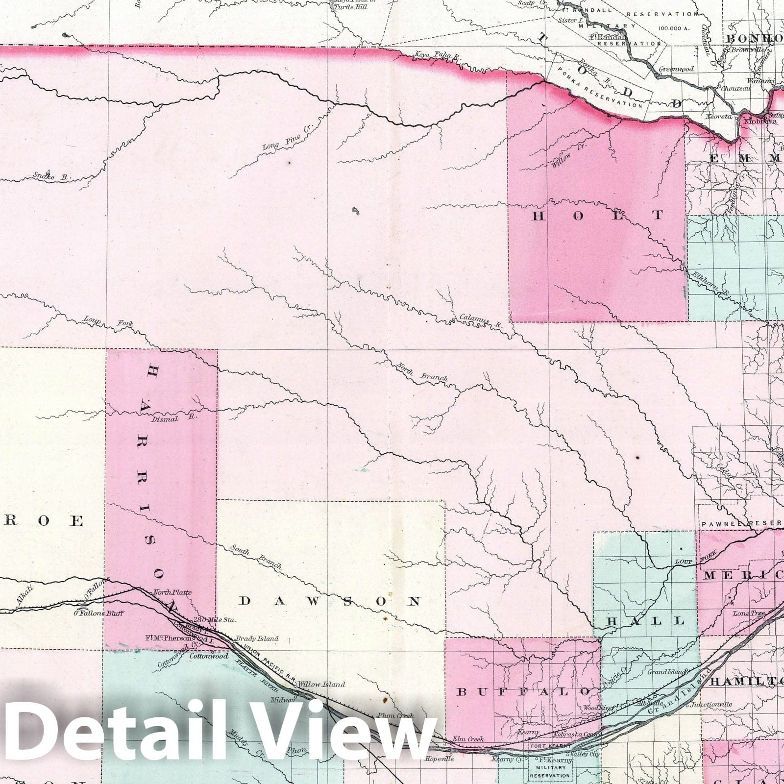 Historic Map : 1869 Nebraska. - Vintage Wall Art