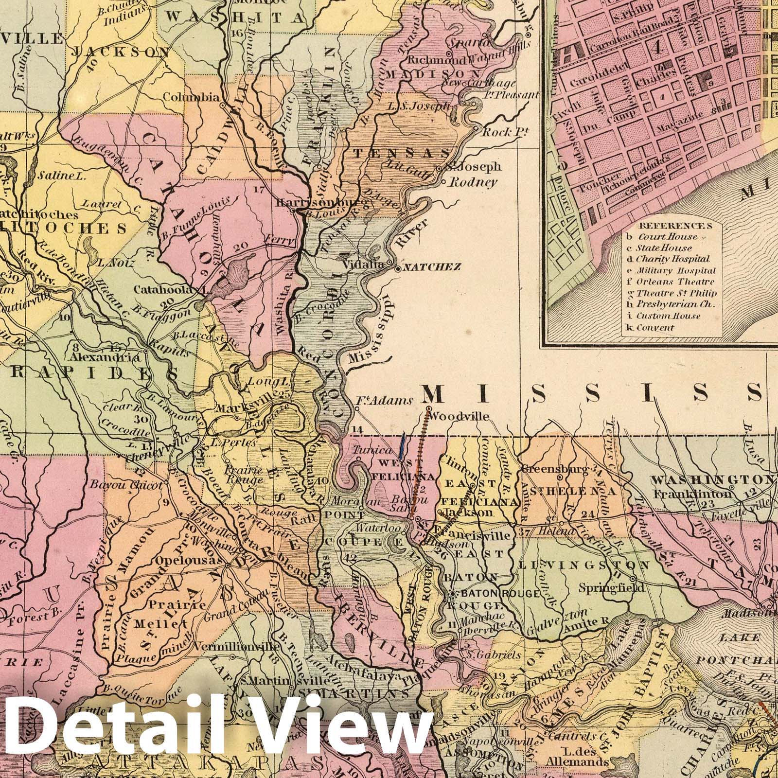 Historic Map : 1853 A New Map of Louisiana - Vintage Wall Art