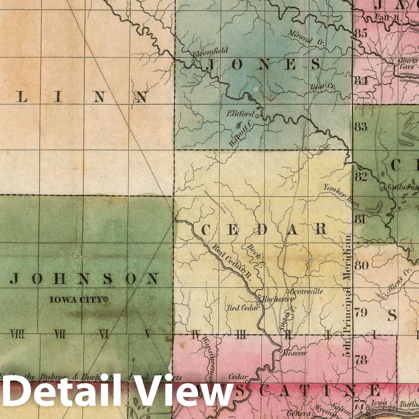 Historic Map : Guide Book - 1840 Map of The Surveyed Part of Iowa - Vintage Wall Art