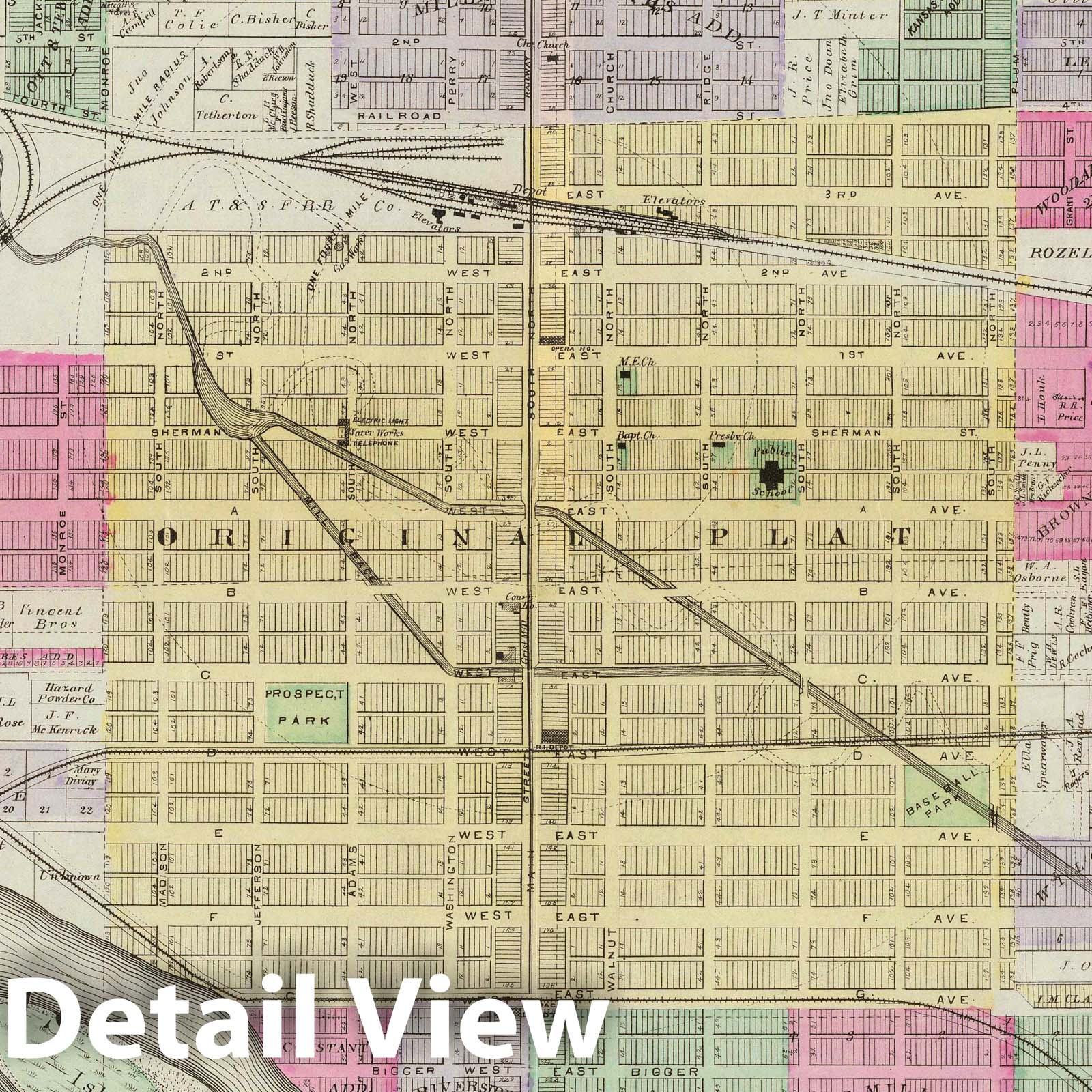Historic Map : 1887 City of Hutchinson, Reno Co, Kansas. - Vintage Wall Art
