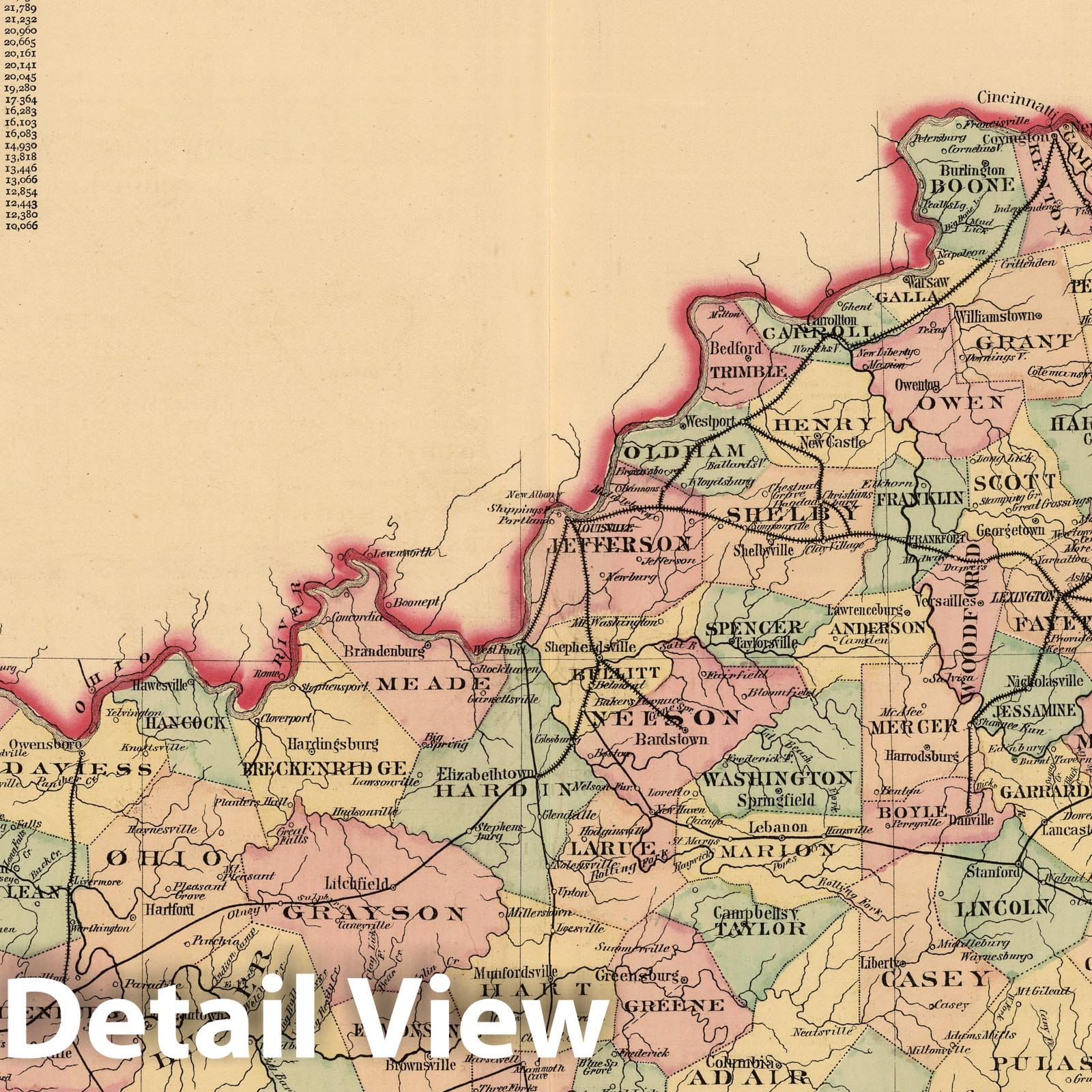 Historic Wall Map : 1876 County and Road Map of Kentucky. - Vintage Wall Art