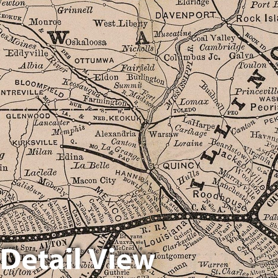 Historic Map : Guide Book - 1878 Map of Chicago and Alton Railroad Lines - Vintage Wall Art