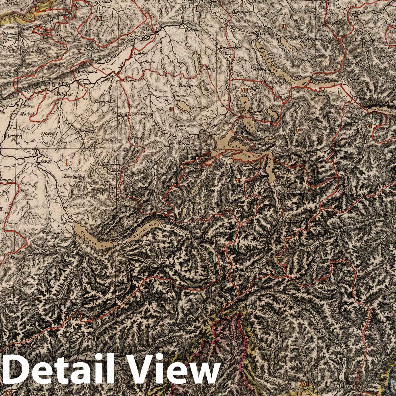 Historic Wall Map : Switzerland, Alps 1824 Gebiet der Schweitzerischen Eidgenossenschaft. Berlin. 1824 von R.v.L , Vintage Wall Art
