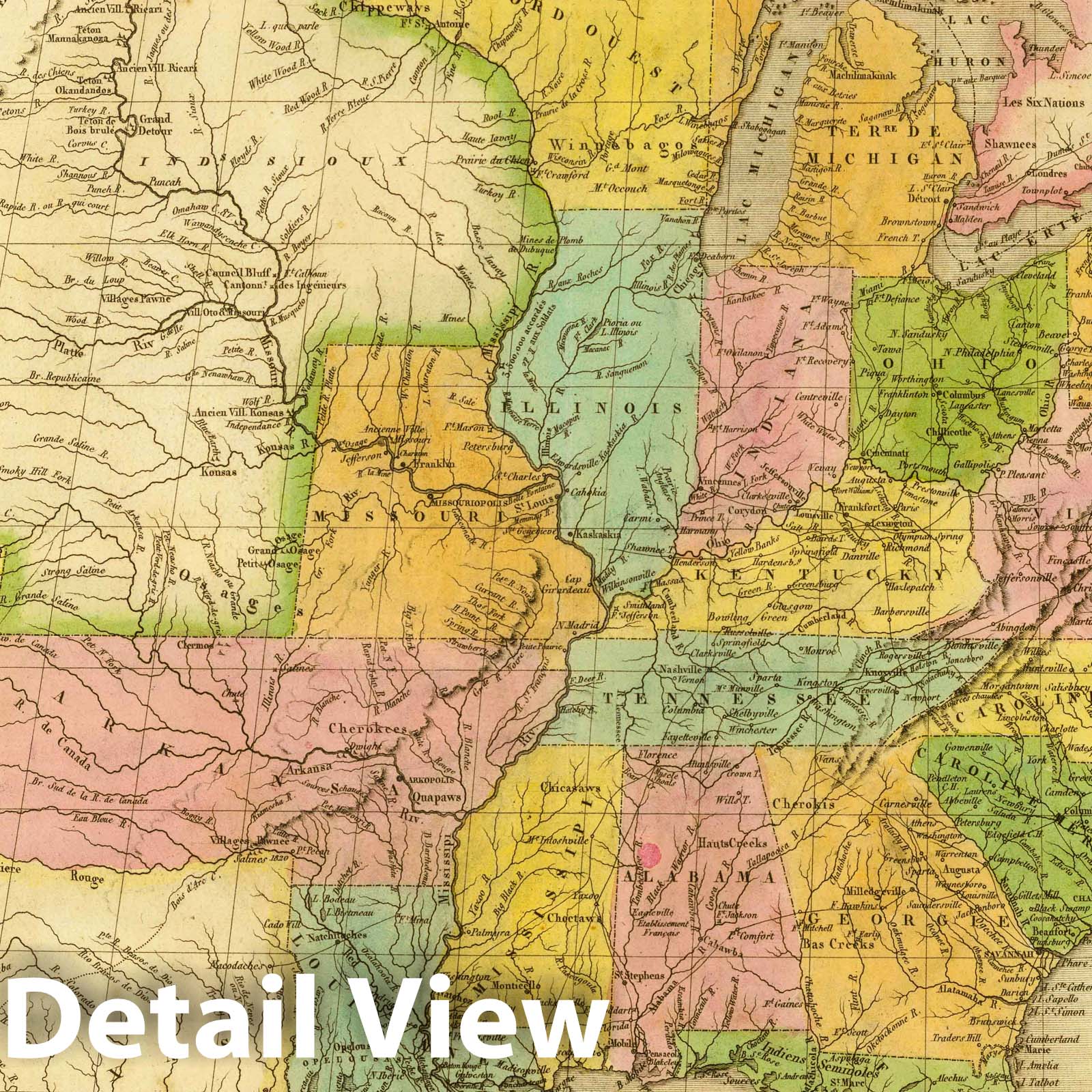 Historic Map : Mexico; United States, 1825 Etats-UNIS d'Amerique. , Vintage Wall Art