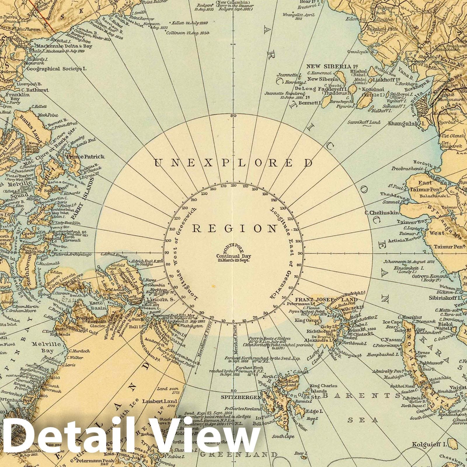 Historic Map : 1895 N. Polar Regions. - Vintage Wall Art